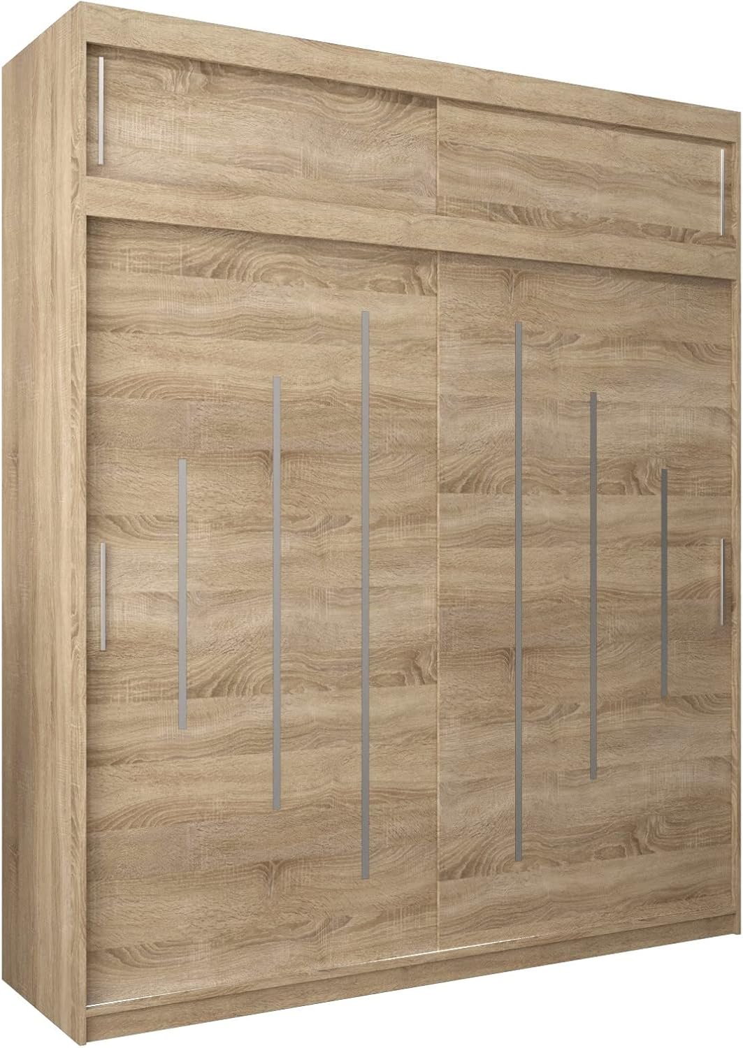 Kryspol Schwebetürenschrank York 250 cm Kleiderschrank mit Kleiderstange und Einlegeboden Schlafzimmer- Wohnzimmerschrank Schiebetüren Modern Design (Weiß)