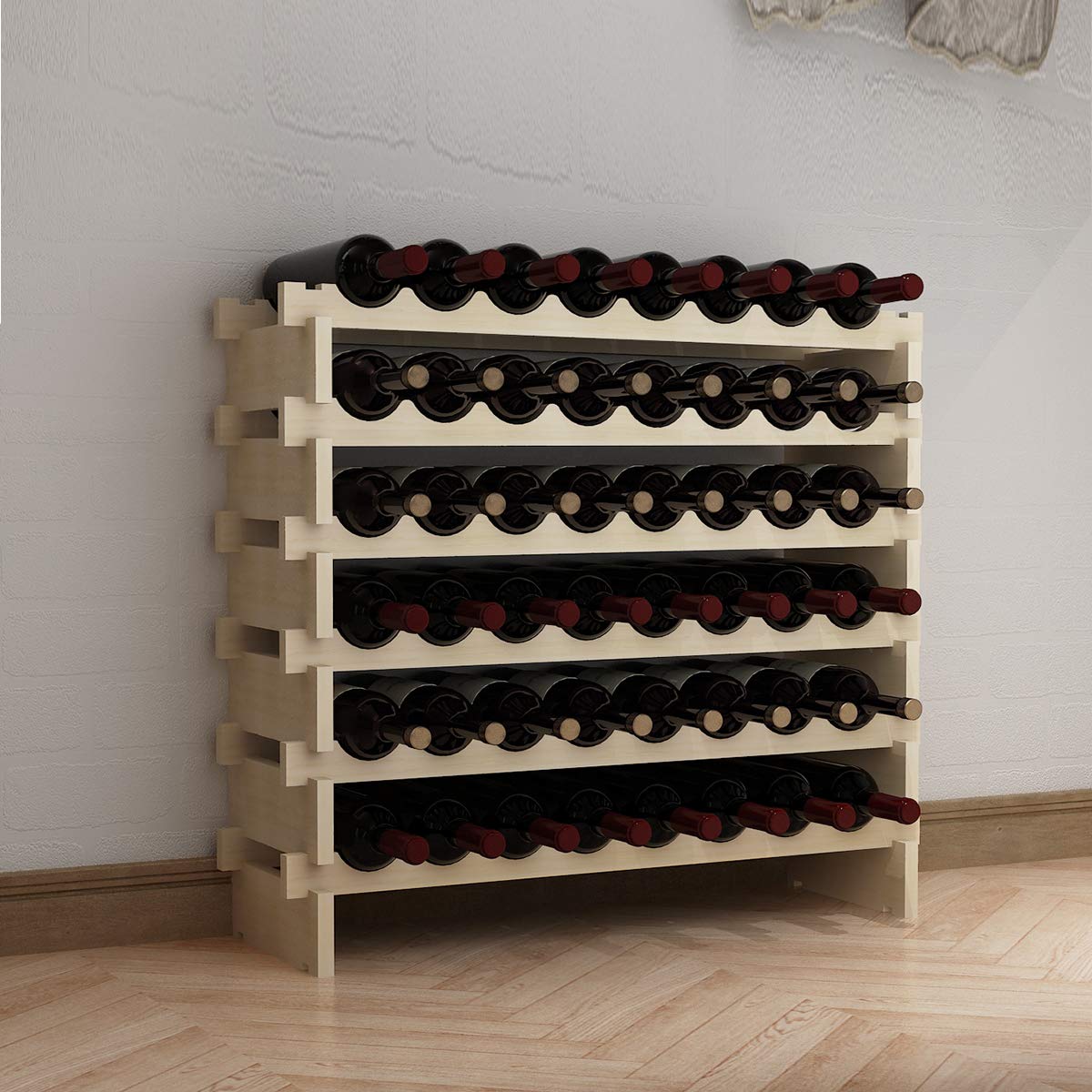 sogesfurniture Weinregal Flaschenregal mit 4 Ebenen für 32 Flaschen Wein Holzregal Weinhalter Weinständer Flaschenständer für Küche, Esszimmer, Bar, 90x30x54cm, BHEU-BY-WS4832M
