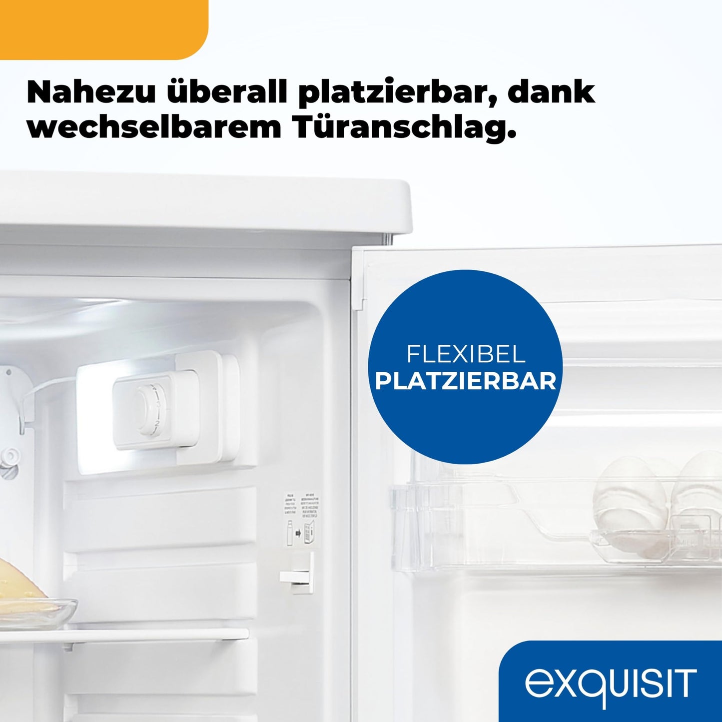 Exquisit Kühlschrank ohne Gefrierfach, 126 Liter, 55 cm Breit, Freistehend, Kompakt, Temperaturregelung, LED-Licht, KS516-V-040D weiss