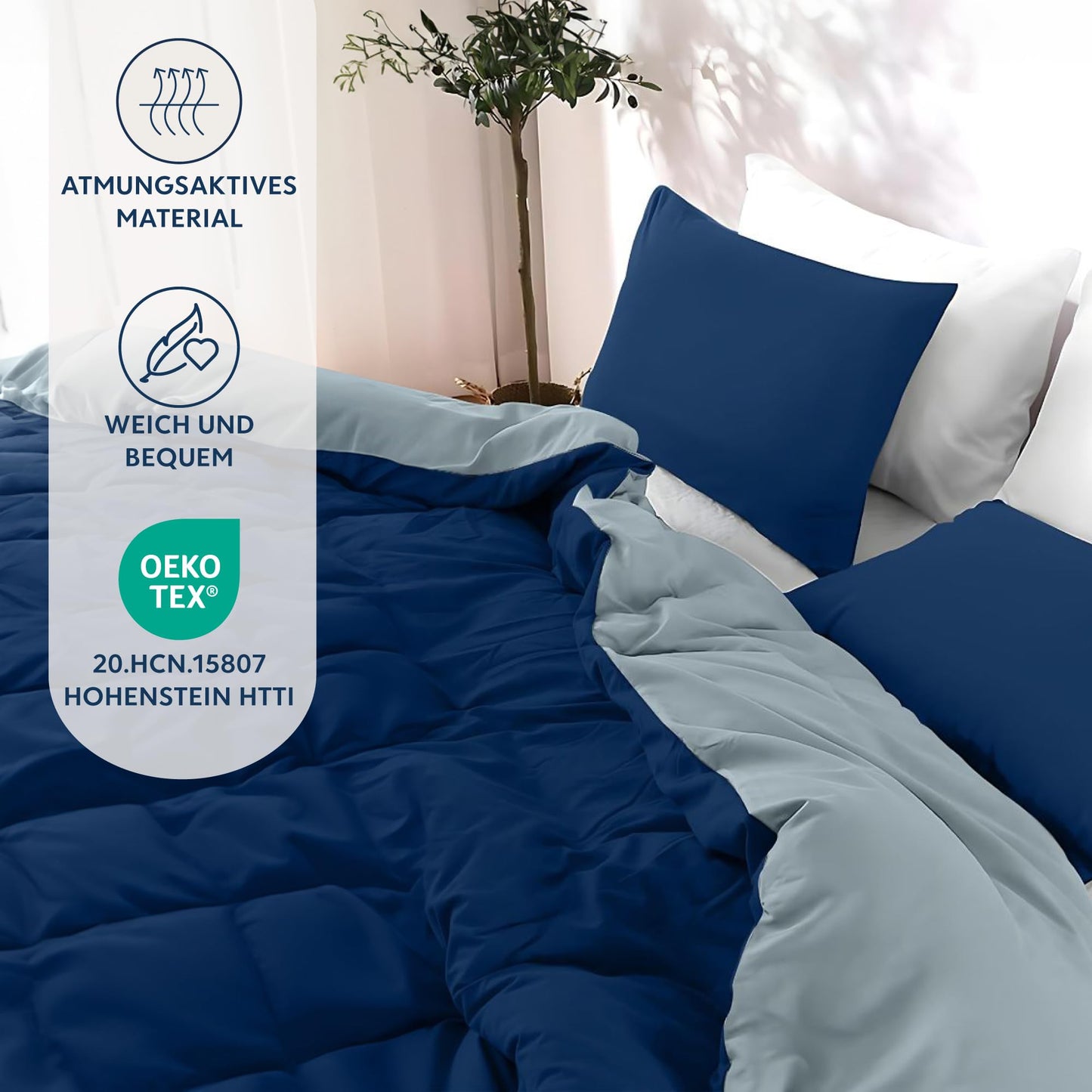 Dreamzie - Bed Linen Set 200 x 200 cm with 2 Pillowcases 80 x 80 cm Light Grey/White - 1 Duvet Cover 200 x 200 cm Made of 100% Microfibre - Certified No Chemicals (Oeko Tex)