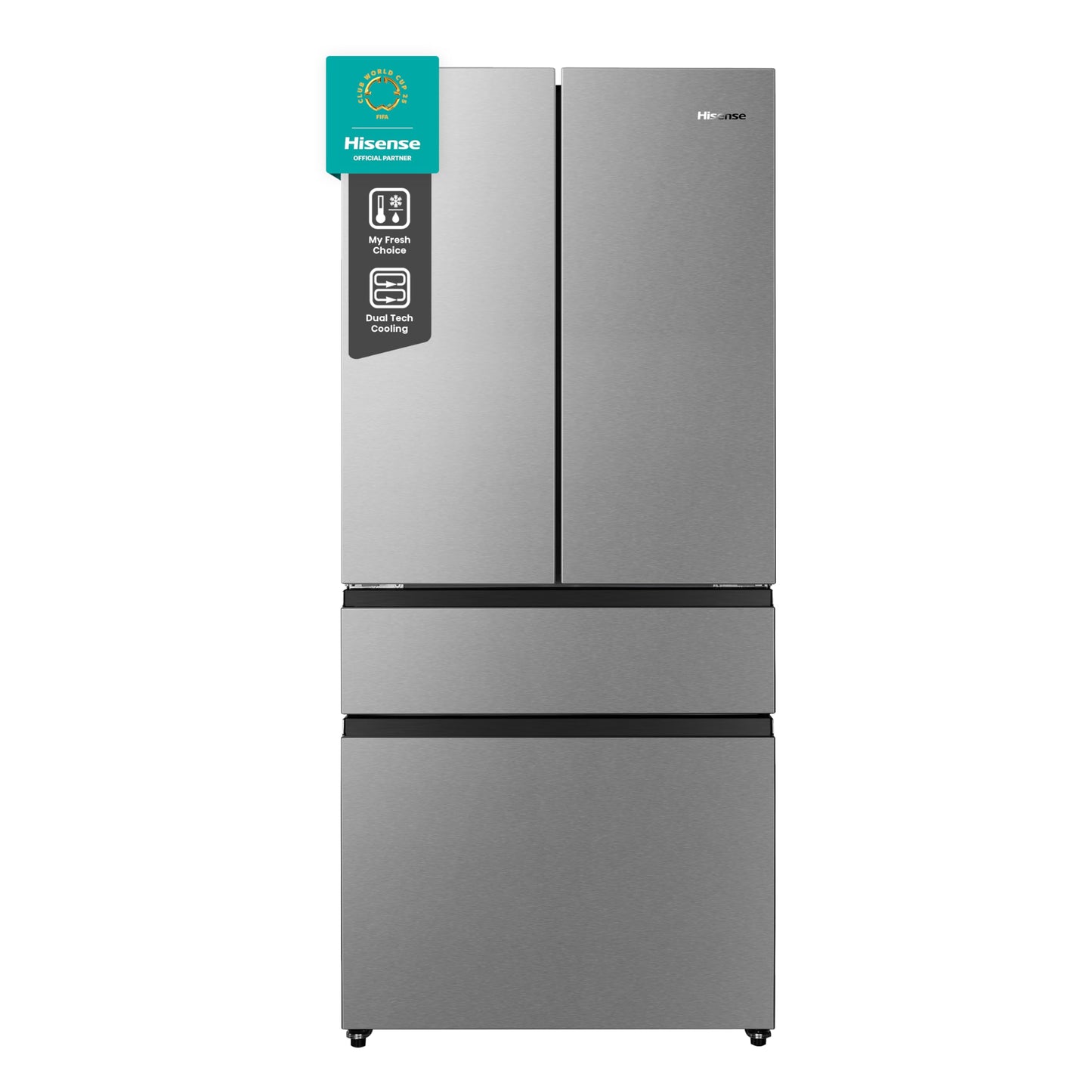 Hisense RF632N4WIE French Door Kühl-Gefrierkombination/ NoFrostPlus/ Inverter-Kompressor/ Wasserspender/ CrispZone/ 200 cm/ Kühlteil 336 l/ Gefrierteil 149 l/ 38 dB/ 295 kWh/ Jahr/ Inox-Look
