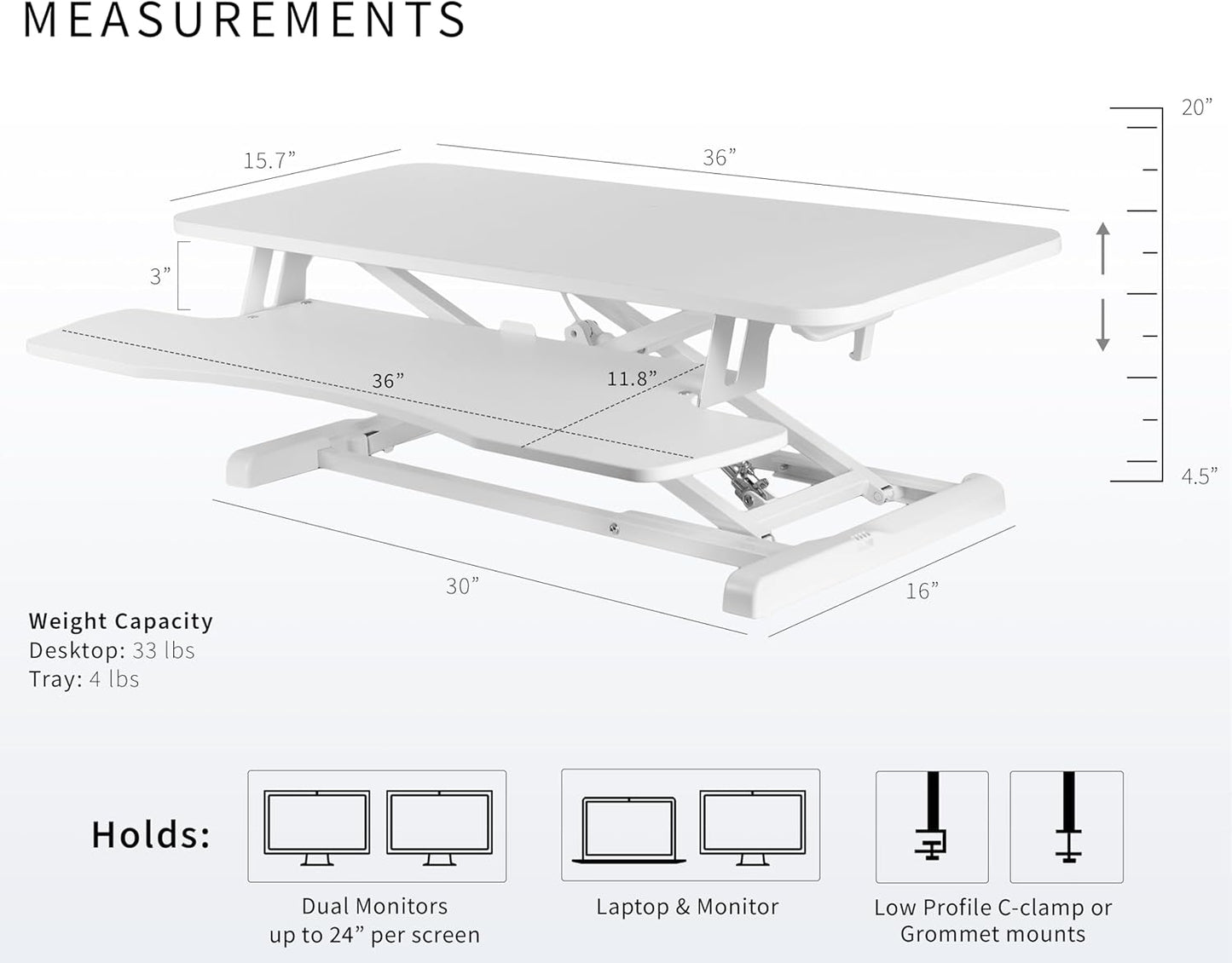 VIVO 32” Stehpult-Konverter mit höhenverstellbarem Aufsatz, Steh-Sitz-Arbeitsplatz für zwei Monitore und Laptop, mit breiter Tastaturablage, Schwarz, DESK-V000K