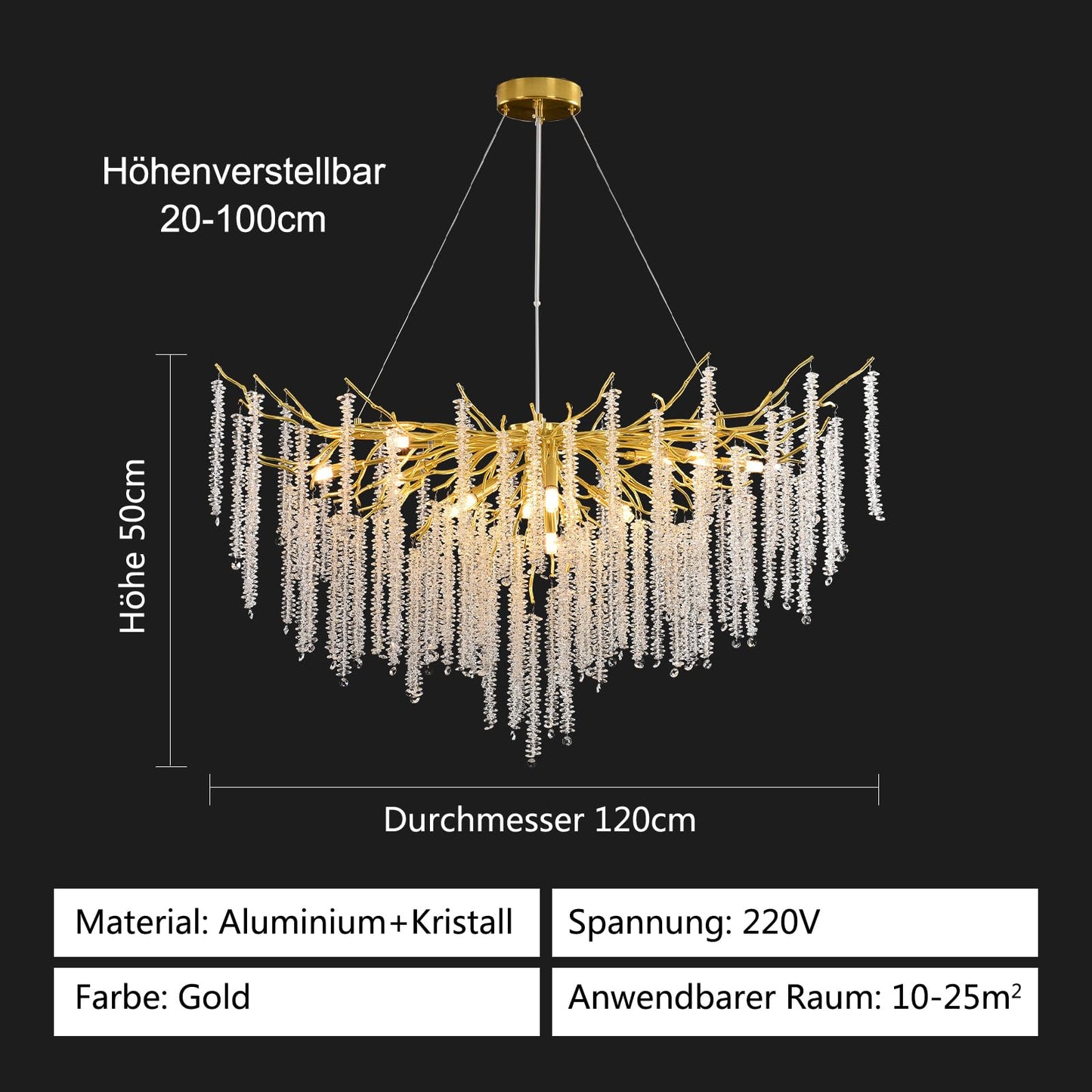AHXIAOZN Modern Kronleuchter Kristall Leuchte,Luxus Kristall Pendelleuchte,Dimmbar Rund Kristall Hängeleuchte,für Esszimmer, Küche, Wohnzimmer, Schlafzimmer, Flur, Café,Bar(Gold,60cm)