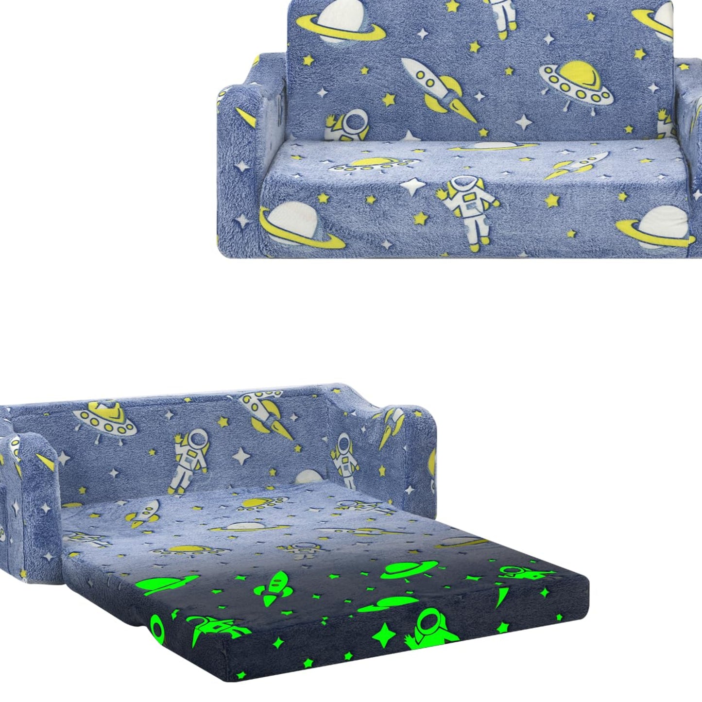 Children's Sofa Fold-Out 2-in-1, Extra Large Children's Sofa Glows in the Dark with Sleep Function, Children's Chair for Children's Room, Playroom, Astronauts