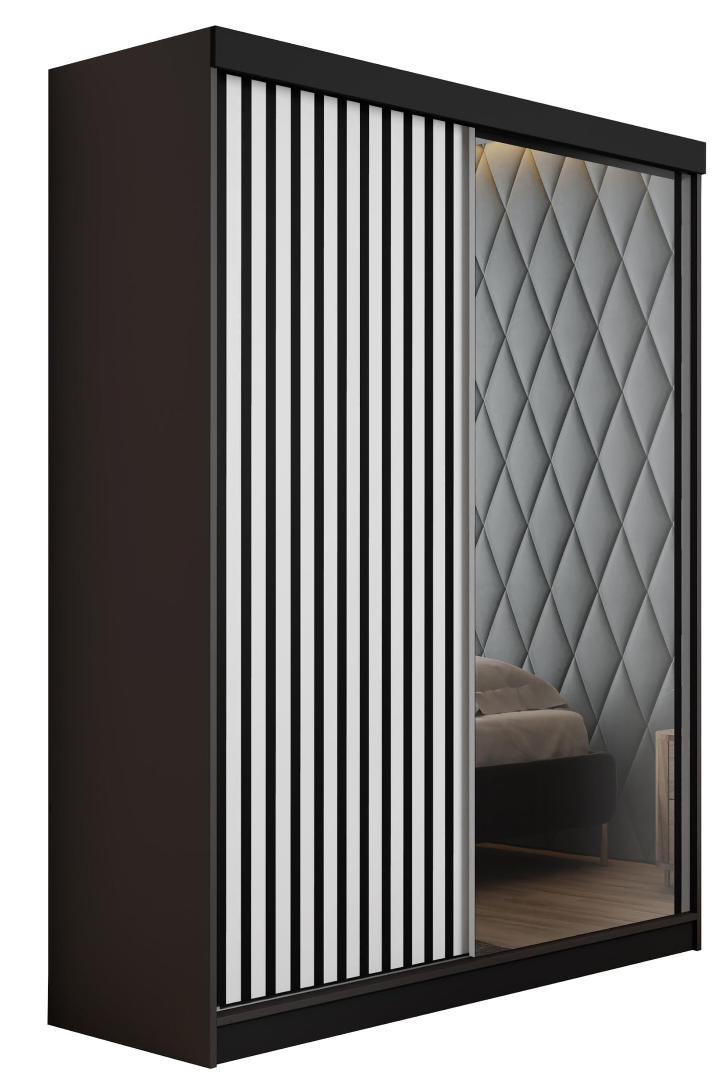 KIER FURNITURE Mehrzweckschrank Malani 200 Schiebetürenschrank - Eleganter Kleiderschrank Schrank Garderobe Spiegel - Wohnzimmerschrank Schiebetüren - Graphit Anthrazit 200x205x59 cm