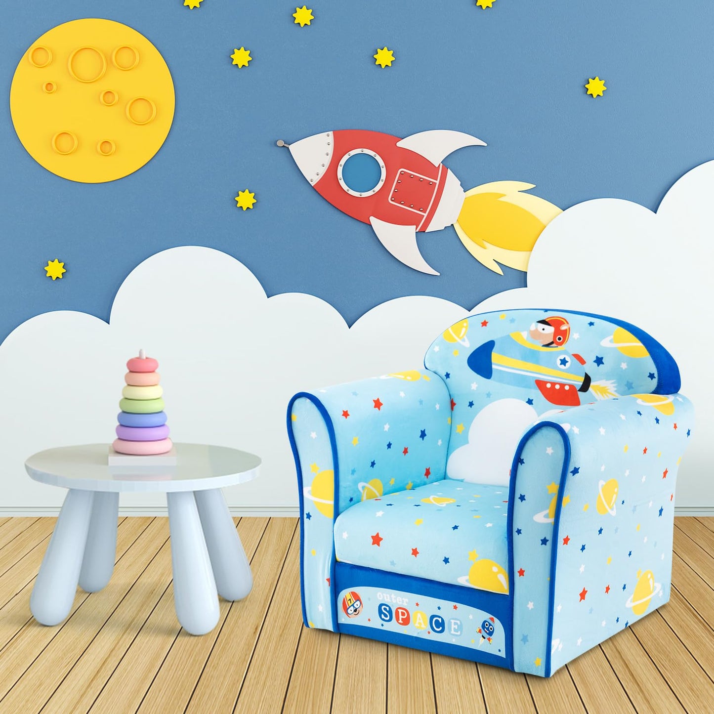 COSTWAY Children's Armchair Children's Sofa Children's Couch Baby Chair for Girls and Boys Children's Furniture Children's Chair Foam (Spaceship)