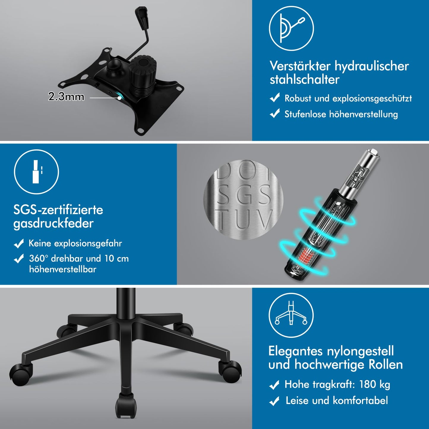 ALFORDSON Bürostuhl, Lendenstütze, Atmungsaktives Netz und Stoff, Hochklappbare/Verstellbare Armlehnen, Hochwertiger Schaumstoff, 180kg für Zuhause & Gaming, Wale, Schwarz