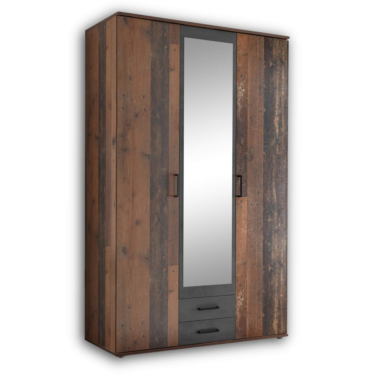 Stella Trading CHICAGO Eleganter Kleiderschrank mit viel Stauraum - Vielseitiger Drehtürenschrank in Artisan Eiche Optik und Absetzungen in Anthrazit - 156 x 197 x 54 cm (B/H/T)