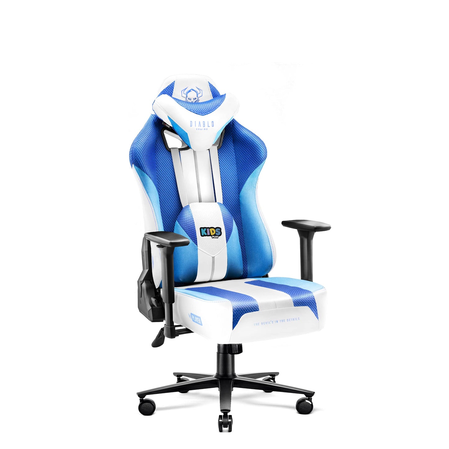 Diablo X-Player Gaming Stuhl Bürostuhl Schreibtischstuhl Stoff 3D Armlehnen Ergonomisches Design Nacken/- Lendenkissen (Frost Black, Normal (L))