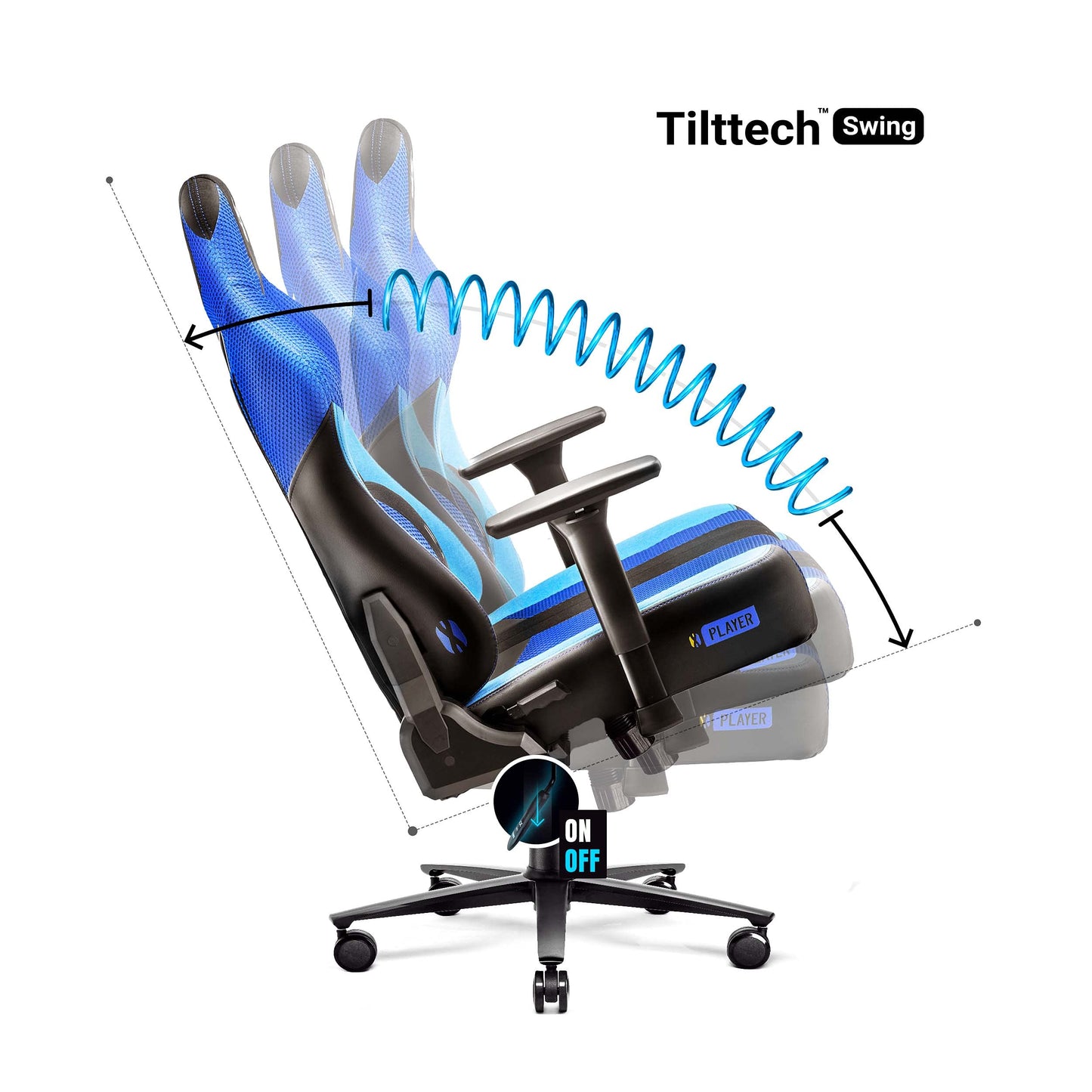 Diablo X-Player Gaming Stuhl Bürostuhl Schreibtischstuhl Stoff 3D Armlehnen Ergonomisches Design Nacken/- Lendenkissen (Frost Black, Normal (L))
