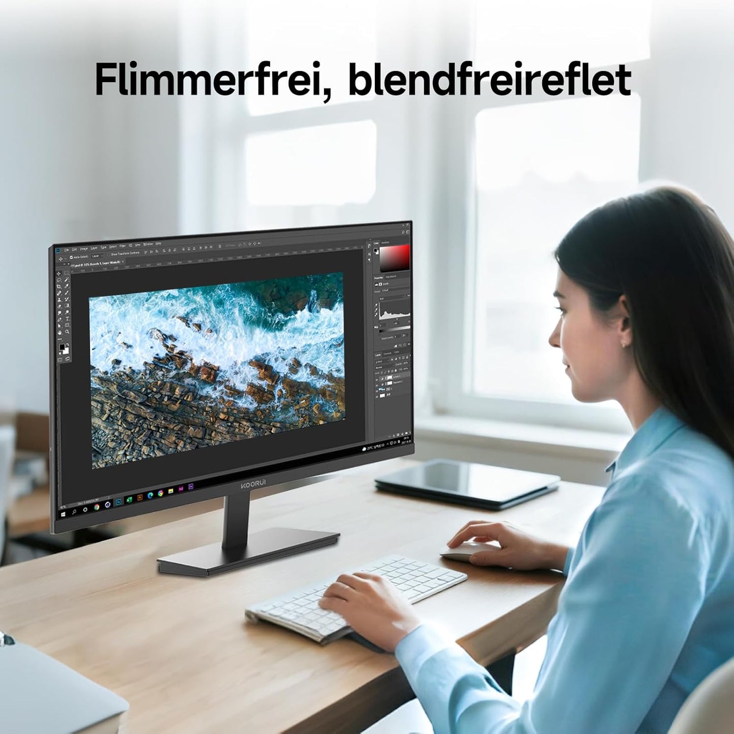 KOORUI E2411F 23.8 Inch Screen, Full HD Monitor 1920 x 1080, 100 Hz PC Monitor, IPS Eye Care, HDMI & VGA, VESA 100 x 100 mm