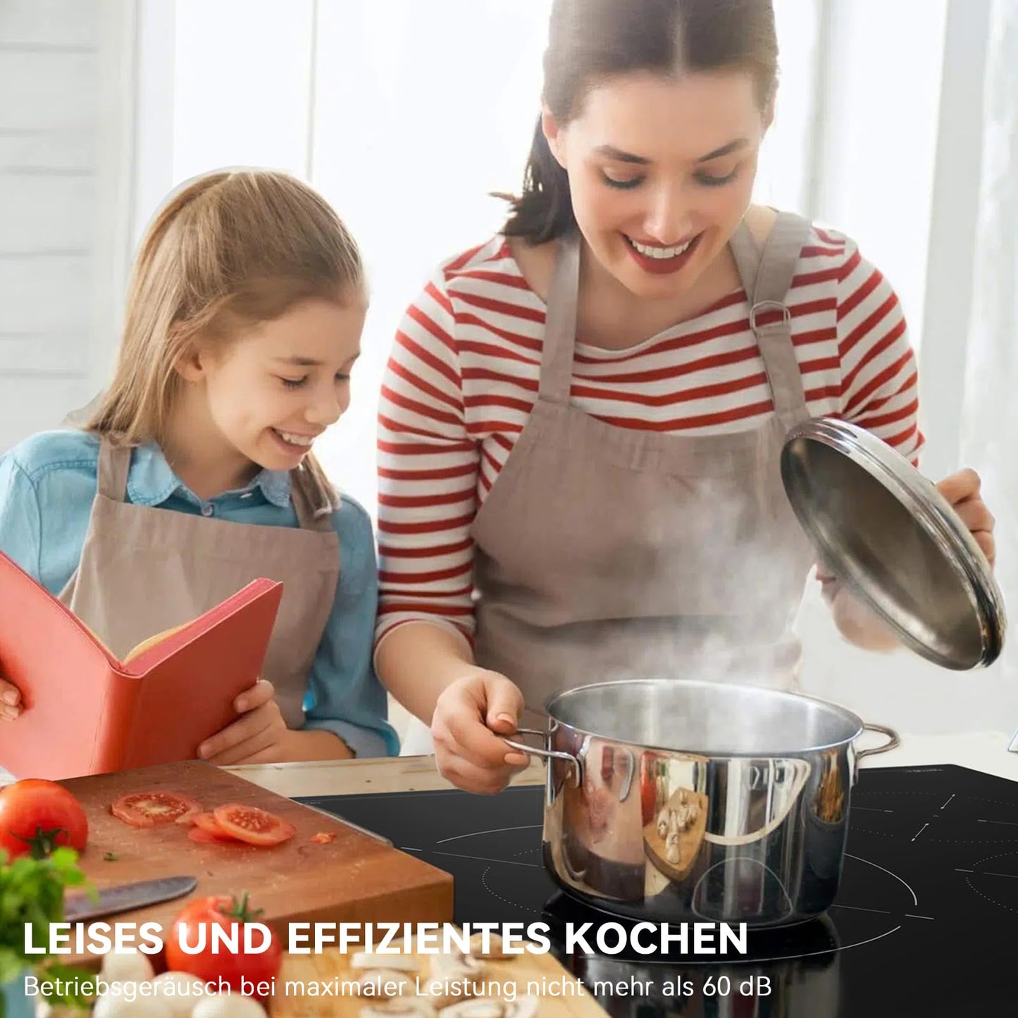 Hermitlux kochfeld 28,8cm, Glaskeramik Kochfeld 2 Platten, 9 Leistungsstufen, Touch-Steuerung, Timer, Kindersicherung, Geeignet für Alle Töpfe, 3300W