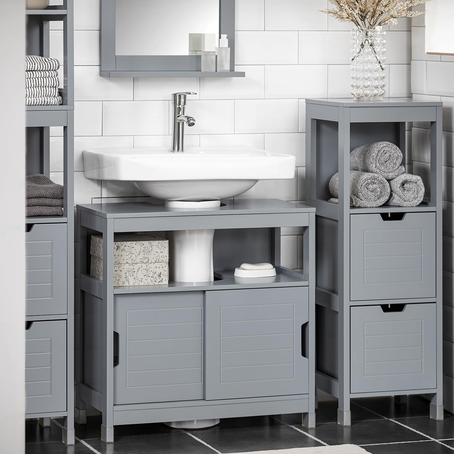 SoBuy FRG128-W Vanity Unit Bathroom Cabinet with Foot Pads, Vanity Unit for Bathroom, Bathroom Furniture, White, 60 x 61 x 30 cm