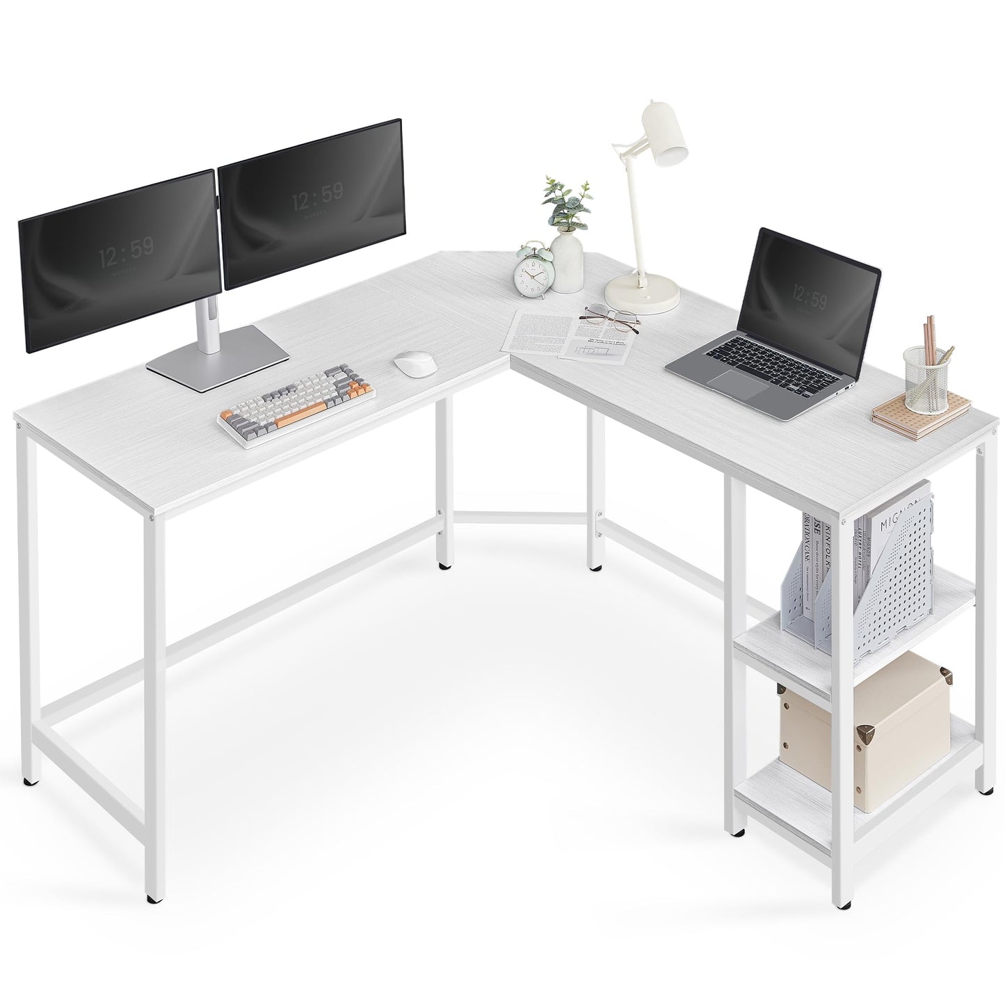 Vasagle L-Shaped Computer Desk, Corner Desk with 2 Shelves
