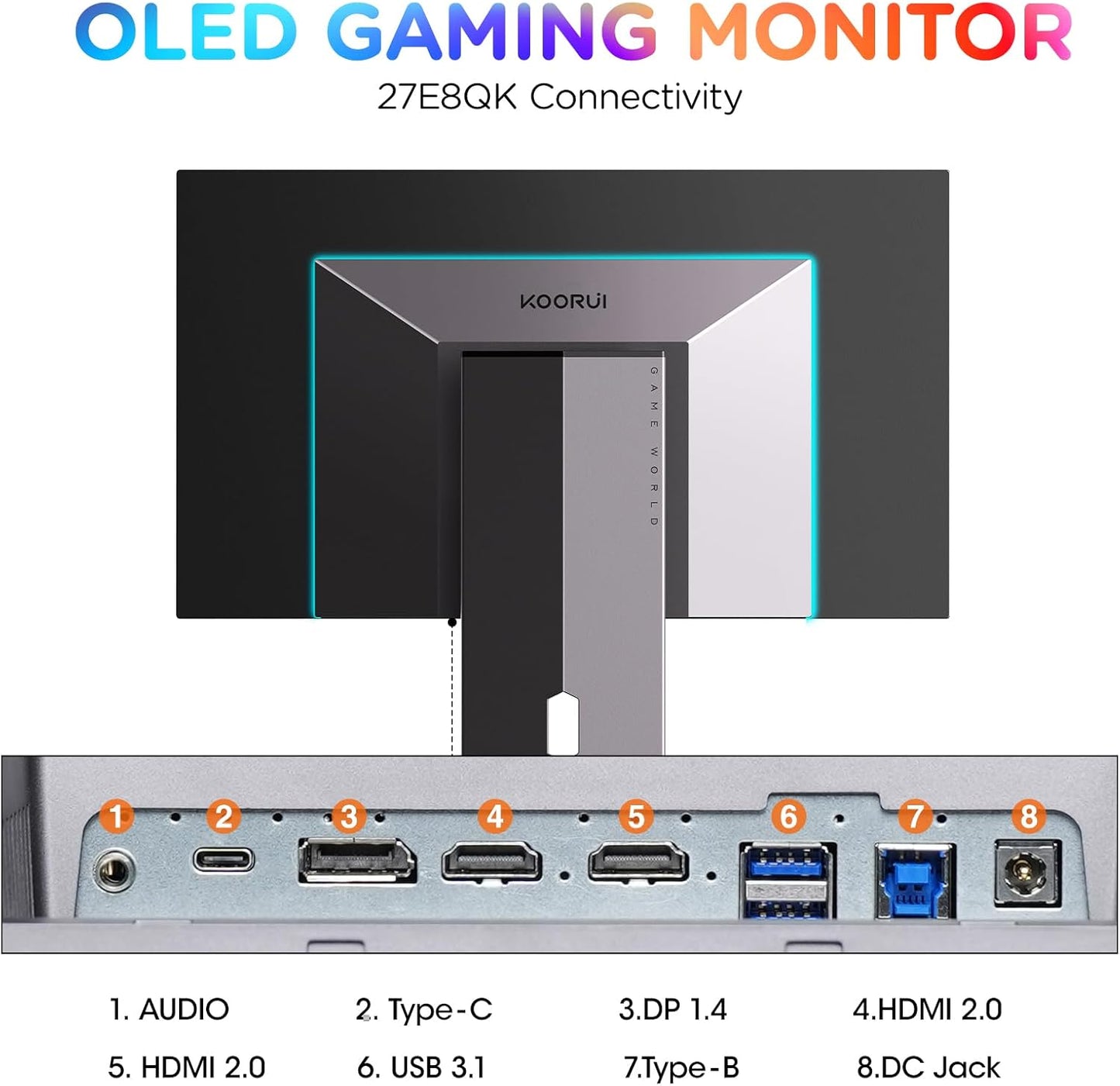 KOORUI Gaming Monitor 27 Zoll, PC Bildschirm 240Hz, FHD, 1ms, Adaptive Sync (1920 x 1080p, DCI-P3 90%, SRGB 100%, HDMI, DisplayPort, VESA 75x75)