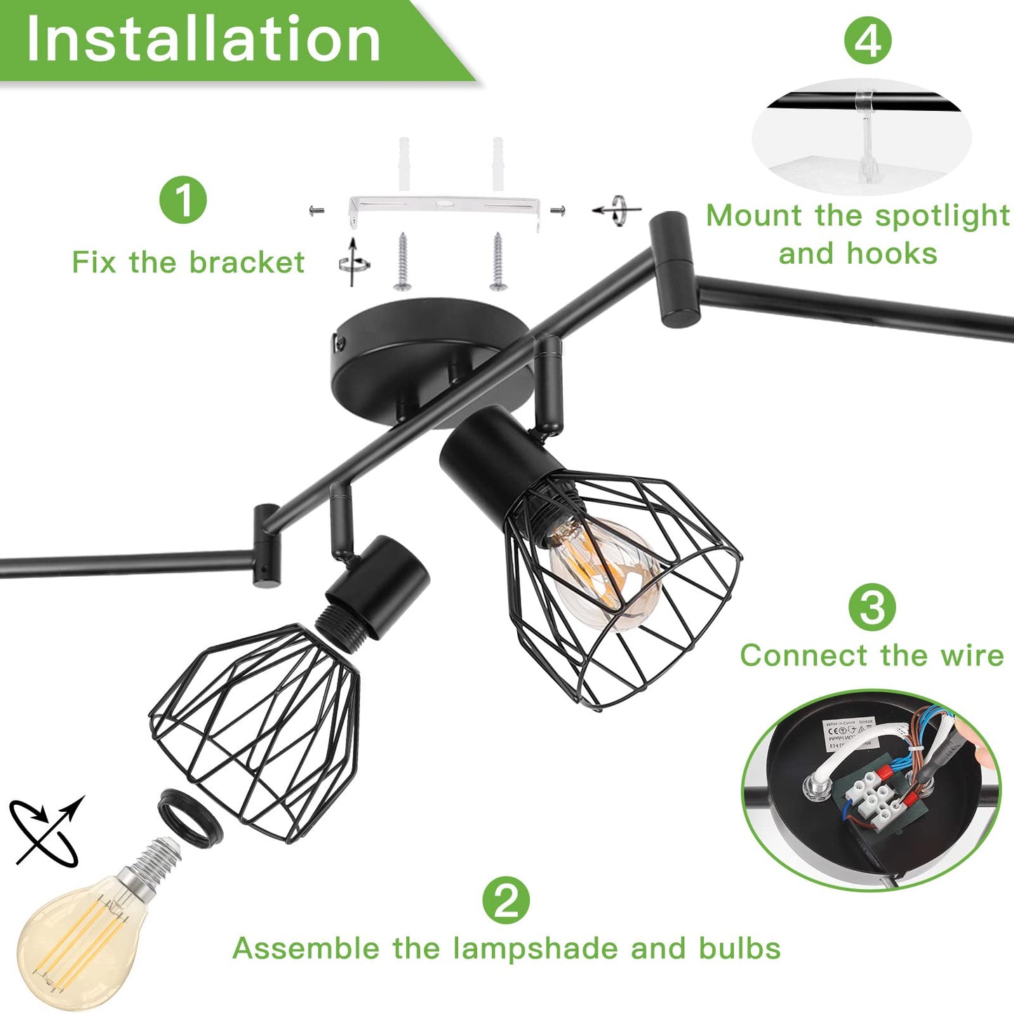 Kimjo Led Deckenstrahler 6 Flammig - Deckenleuchte Strahler E14 Schwenkbar - Deckenlampe Schwarz 6 Flammig Lampe Wohnzimmer - Deckenlampe LED Deckenleuchte Küche Deckenspot Ohne Leuchtmittel
