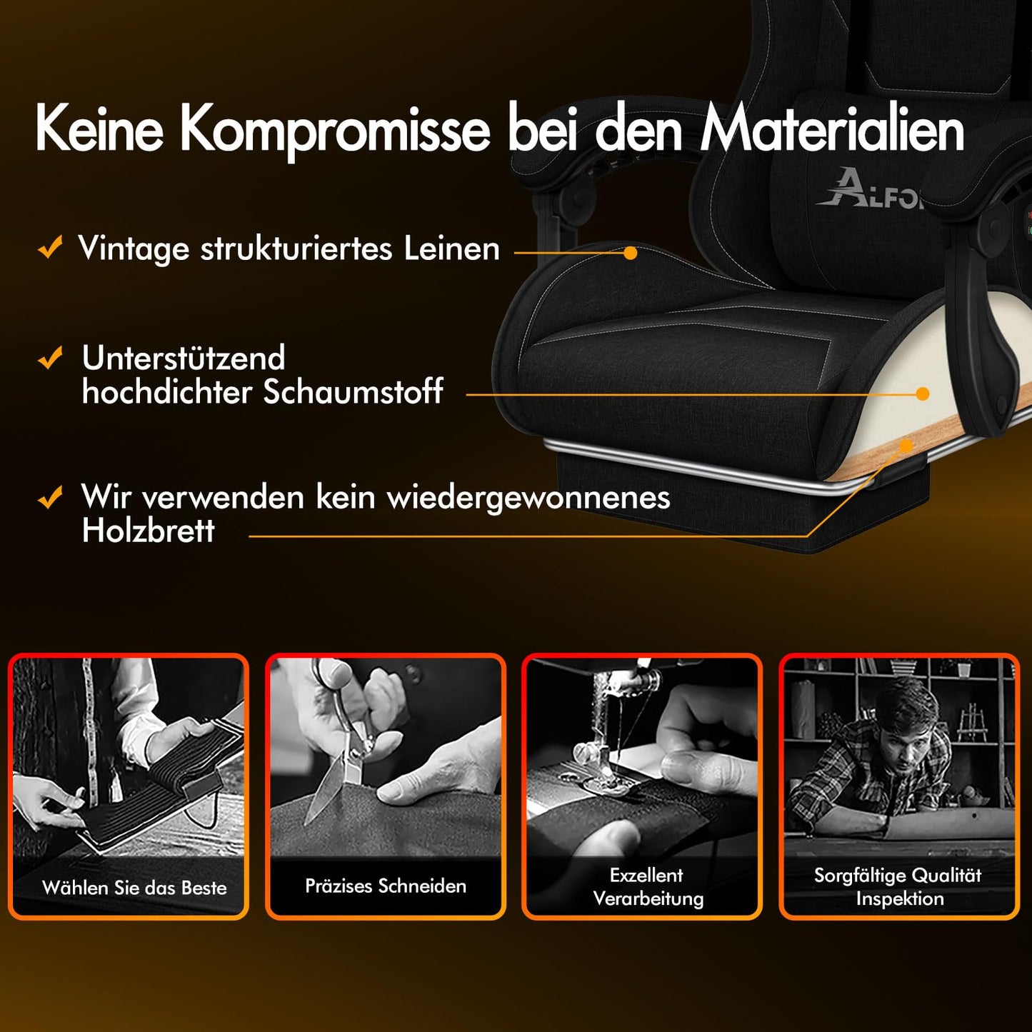 ALFORDSON Gaming-Stuhl mit Massage-Lendenwirbelkissen, ergonomischer Gamer-Racer-Stuhl mit Verstellbarer Rückenlehne, Drehstuhl mit Fußstütze, höhenverstellbar, Schwarz