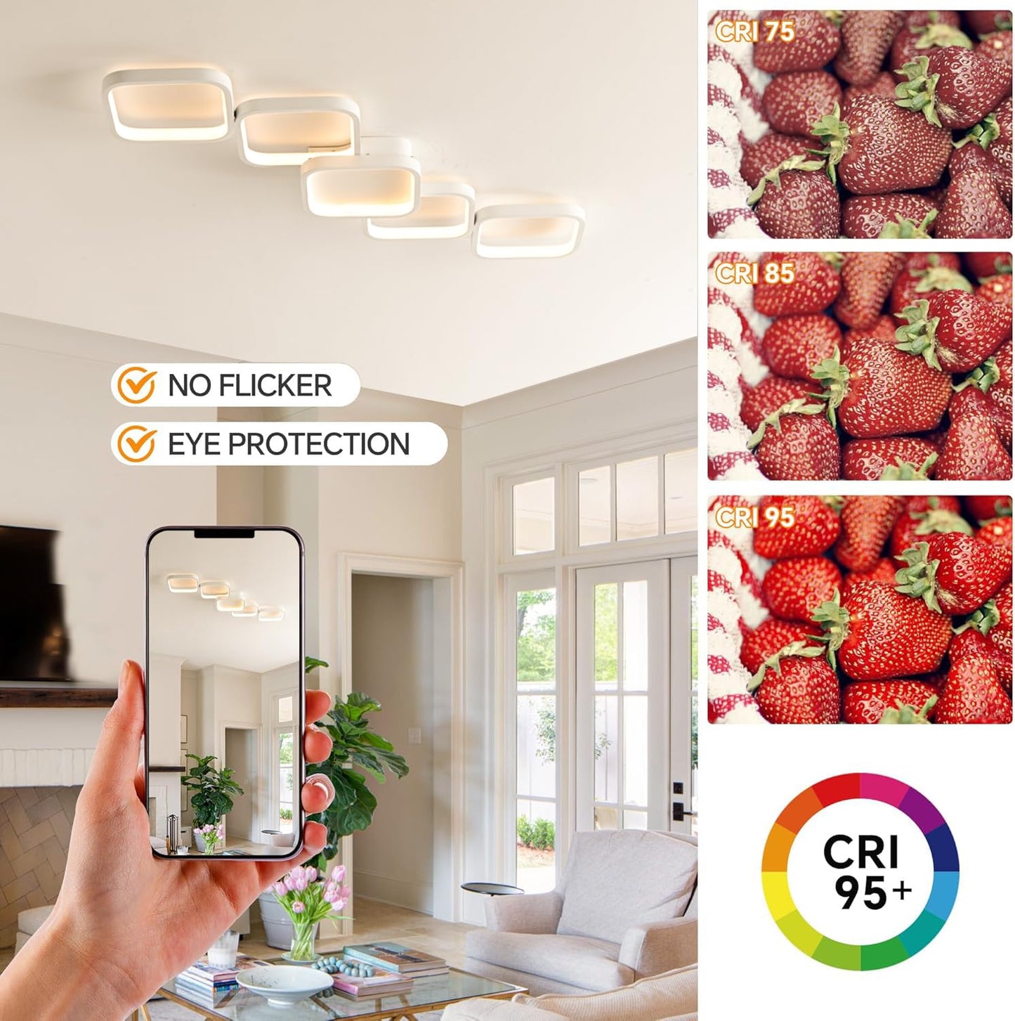 LED Deckenleuchte Dimmbar Wohnzimmer Deckenlampe mit Fernbedienung, Weiß Deckenbeleuchtung mit Memory Funktion 45W Schlafzimmerlampe 92x31cm Modern Rechteckige Design Küchenlampe für Kinderzimmer Flur