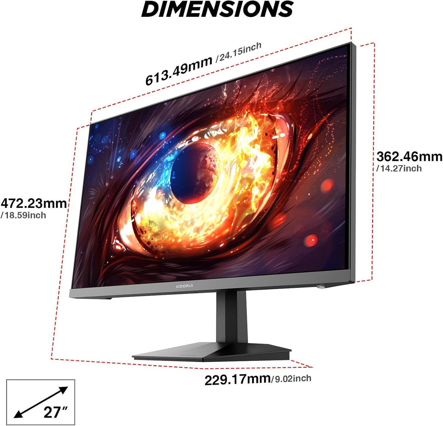 KOORUI Gaming Monitor 24 Inches, 200Hz PC Screen FHD 1920 x 1080 Fast IPS HDR400, Adaptive Sync 1ms, HDMI 2.0 & DP 1.4, VESA 75 x 75 mm-G2411P
