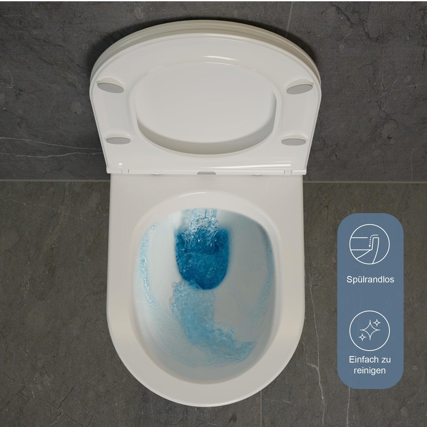 UDiseño Wall Toilet Rimless Toilet, 360° Superspin Flush Hanging Toilet, Raised Complete Set, D Shape, Low Noise Tornado Toilet Flush, UF Lid Seat with Soft-Close Mechanism, 52.5 cm Long, White