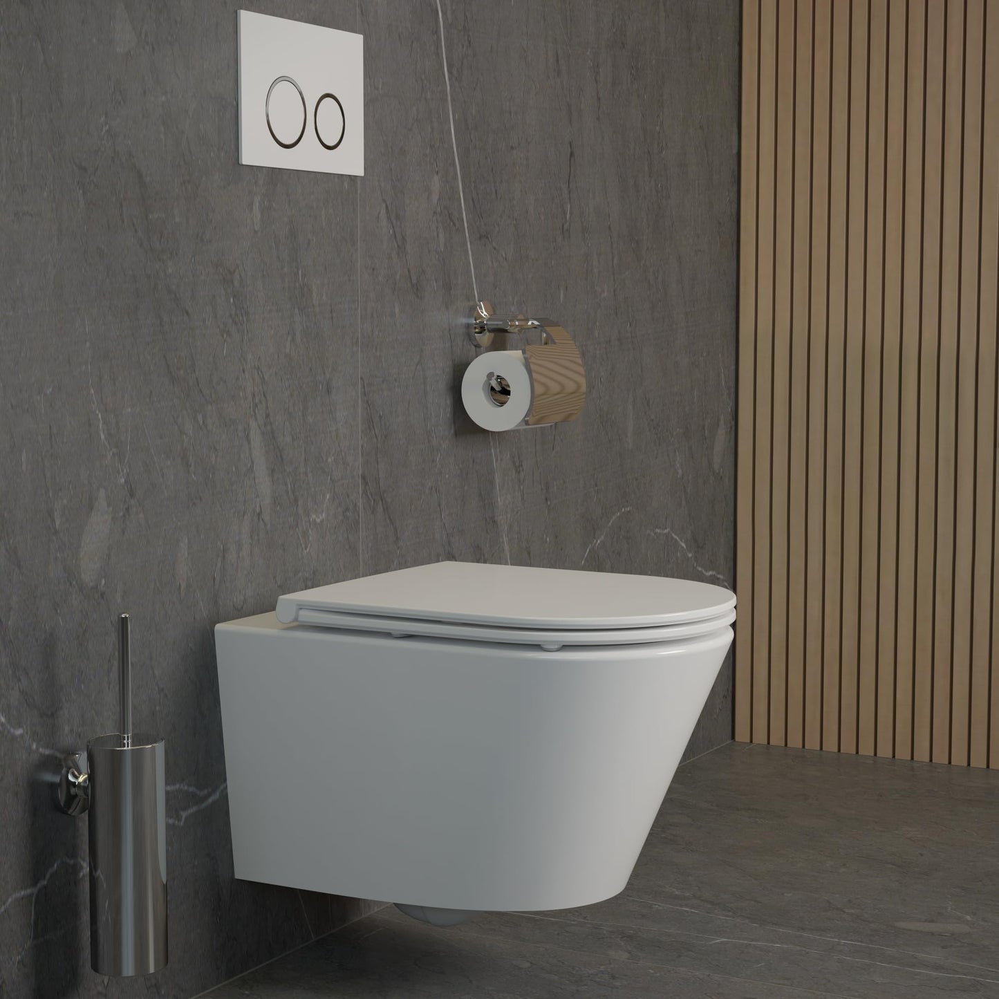 UDiseño Wall Toilet Rimless Toilet, 360° Superspin Flush Hanging Toilet, Raised Complete Set, D Shape, Low Noise Tornado Toilet Flush, UF Lid Seat with Soft-Close Mechanism, 52.5 cm Long, White