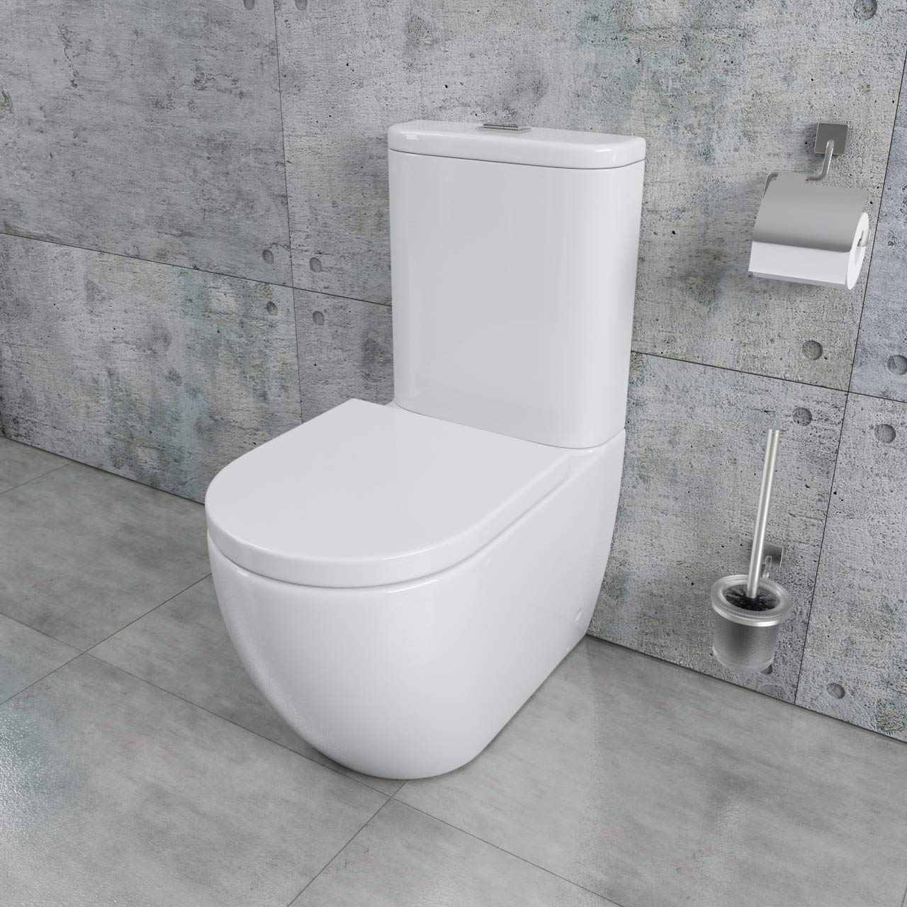 KERABAD Stand WC mit Spülkasten komplett Set, Spülrandlos, Abgang senkrecht und waagerecht, WC-Sitz aus Duroplast mit Absenkautomatik SoftClose-Funktion KB6003-U aus Keramik