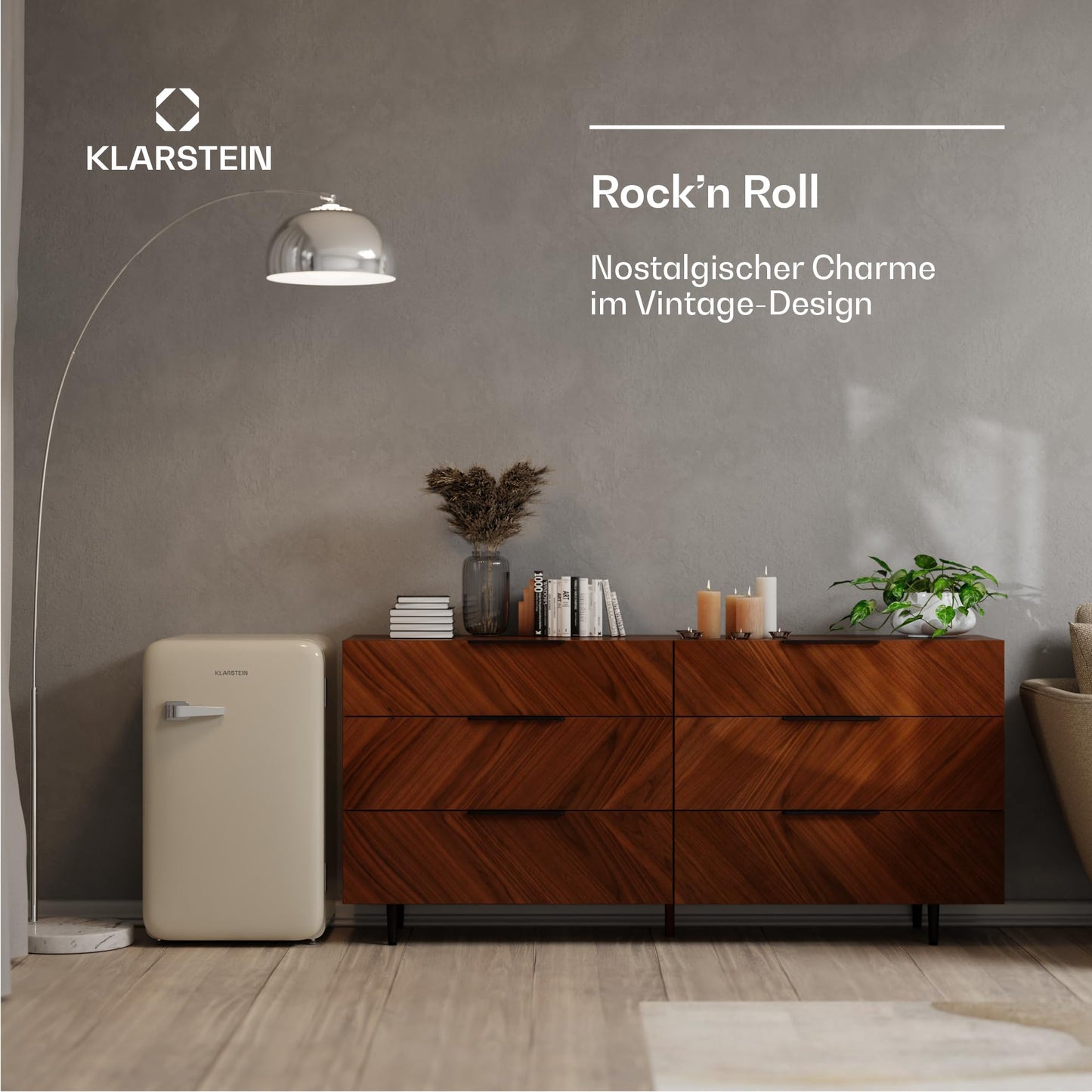 Klarstein Kühlschrank, Mini-Kühlschrank für Getränke, Kühlschrank Klein, Kleiner Kühlschrank Lautlos, Skincare Fridge, Vintage Design, Camping Kühlschrank, Minikühlschrank für Zimmer, 0-10°C, 70 L