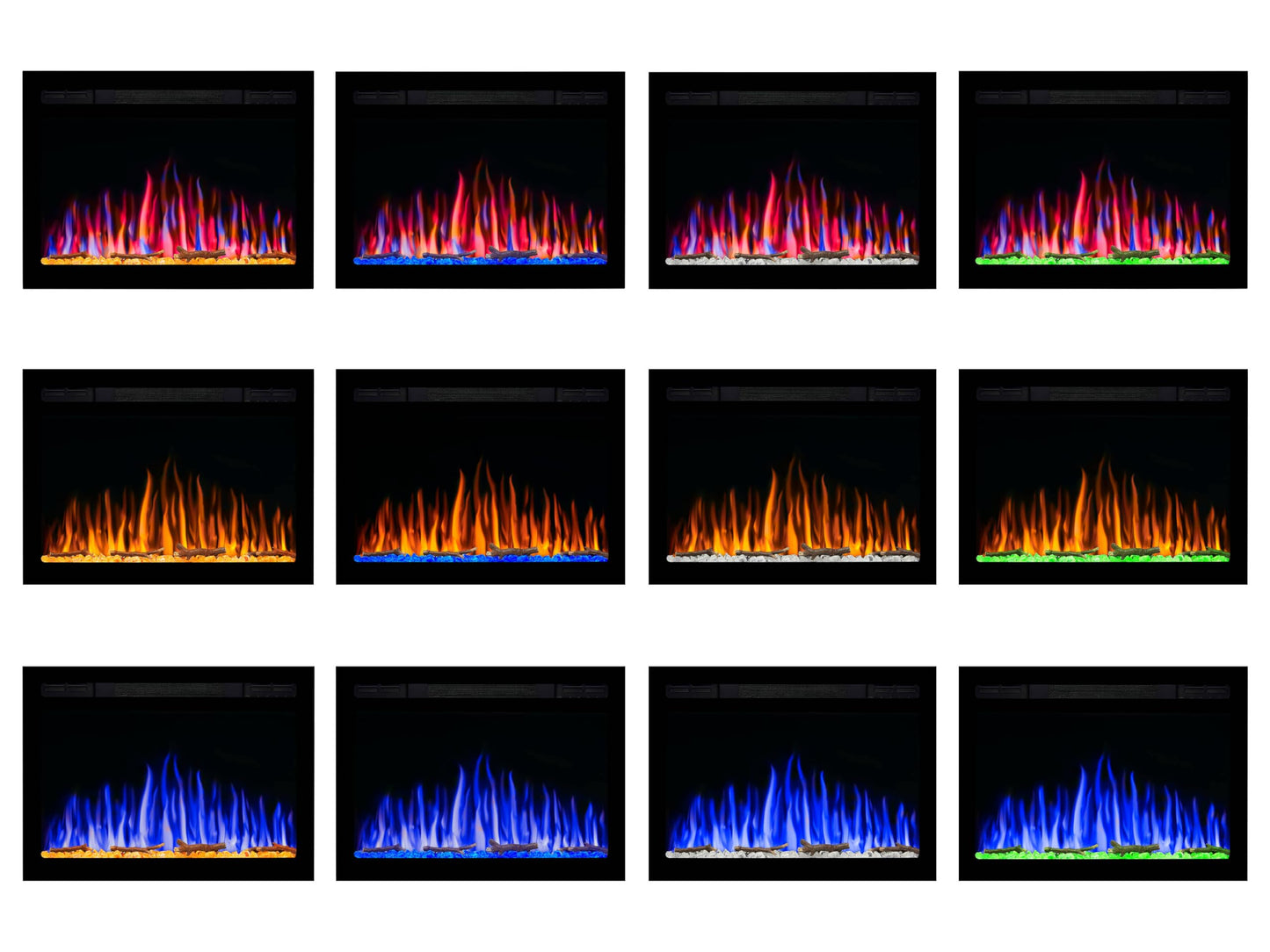 ArtiFlame Elektrokamin AF27WR Multicolor, Elektrischer Einbaukamin mit Heizung 900/1800 W, realistischer 3D-Flammeneffekt, LED-Beleuchtung, Fernbedienung, Timer, Thermostat, Knistereffekt, Schwarz
