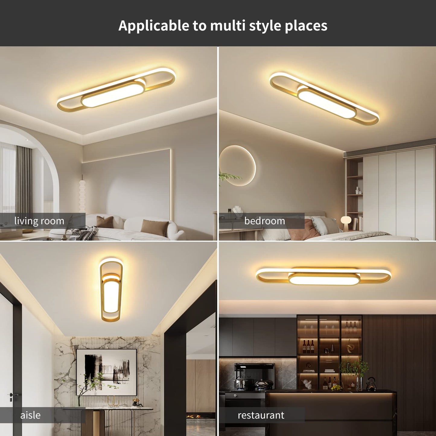 Oninio Modern LED Ceiling Light Dimmable Ceiling Light with Remote Control 70 cm Ceiling Light for Living Room, Kitchen, Dining Room, Bedroom, 40 W (Gold)