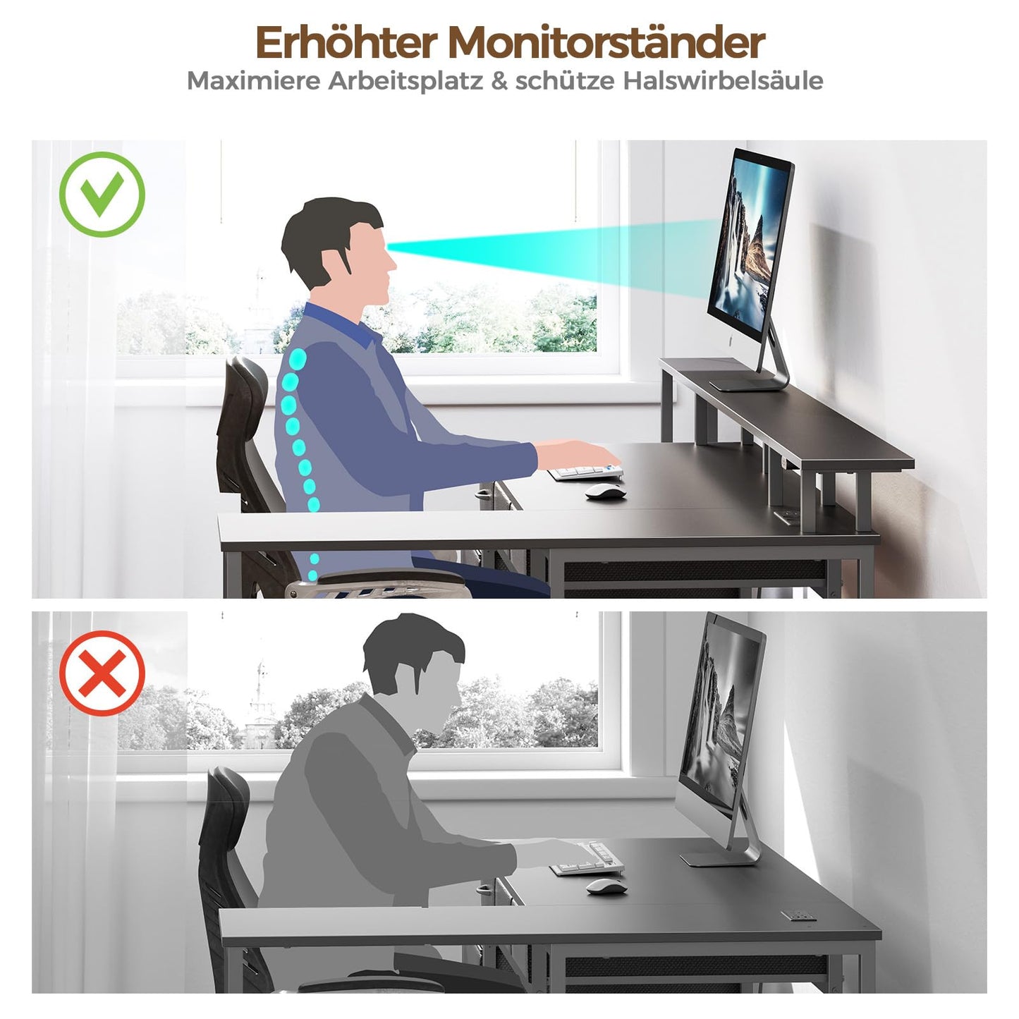 Seventable Schreibtisch L Form, Computertisch mit Steckdose, LED & Monitorständer, Reversibel Eckschreibtisch mit Schubladen, perfekt für Schlafzimmer Büro Wohnzimmer