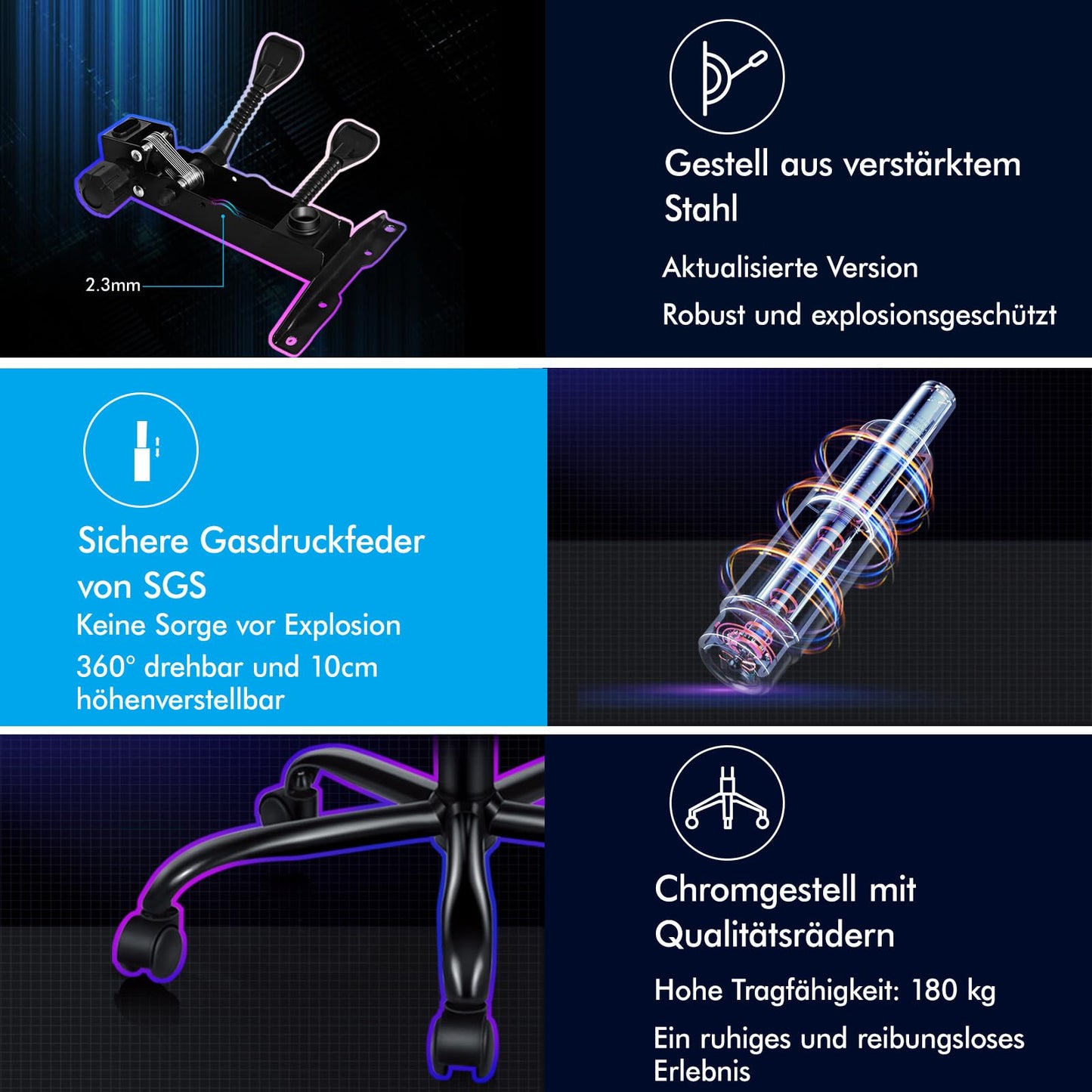 ALFORDSON Videospielstuhl, ergonomischer Bürostuhl, Massage-Rennstuhl, einziehbare Fußstütze, PU-Leder, höhenverstellbar und neigbar, 180 kg Tragkraft, Schwarz