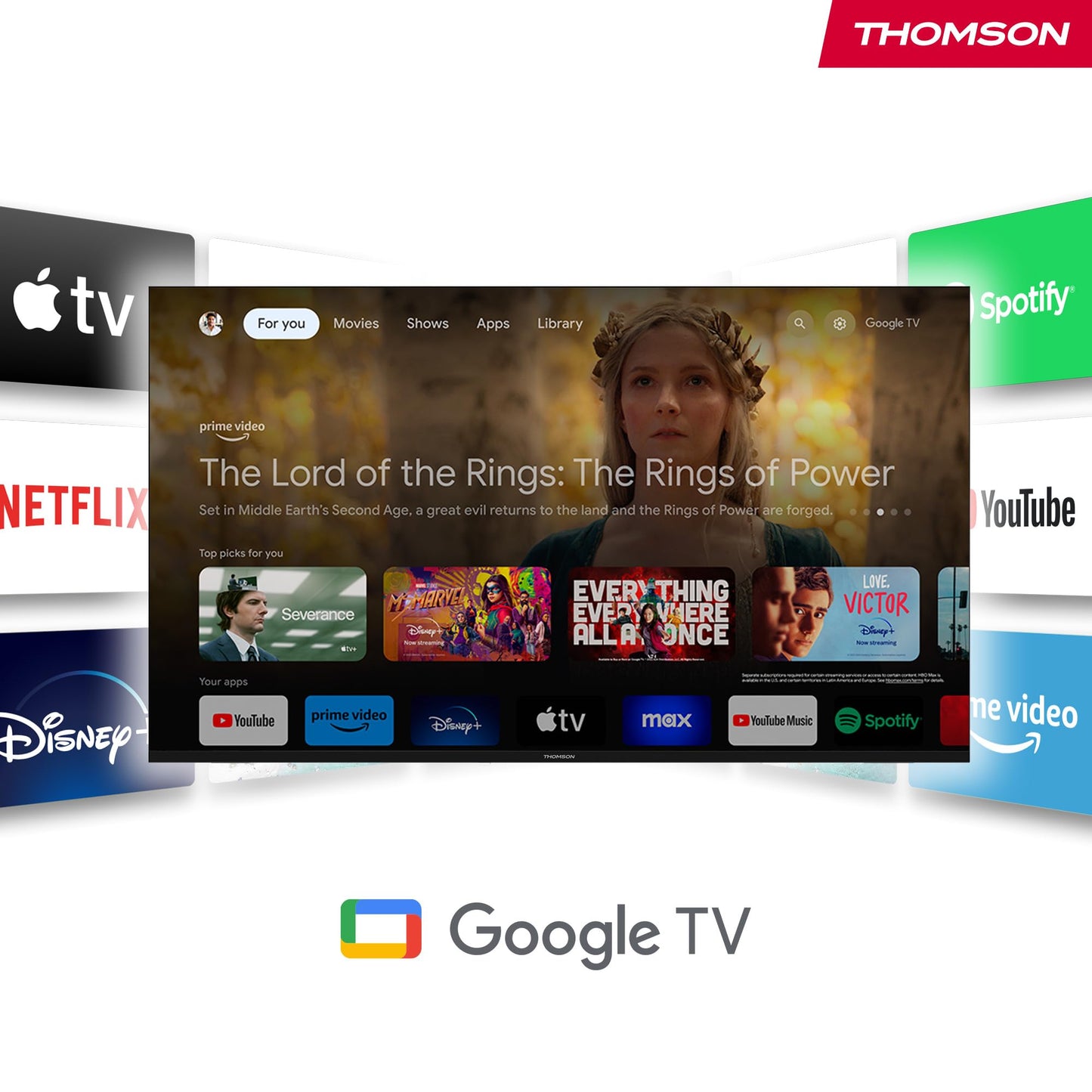 THOMSON 55QG6C14 QLED Plus Google Smart TV, Wi-Fi, Dolby Audio, Built-in Front Speaker, Bluetooth 5.1, Triple Tuner (Cable/Satellite/Antenna), HDMI, CI+, A+ Panel