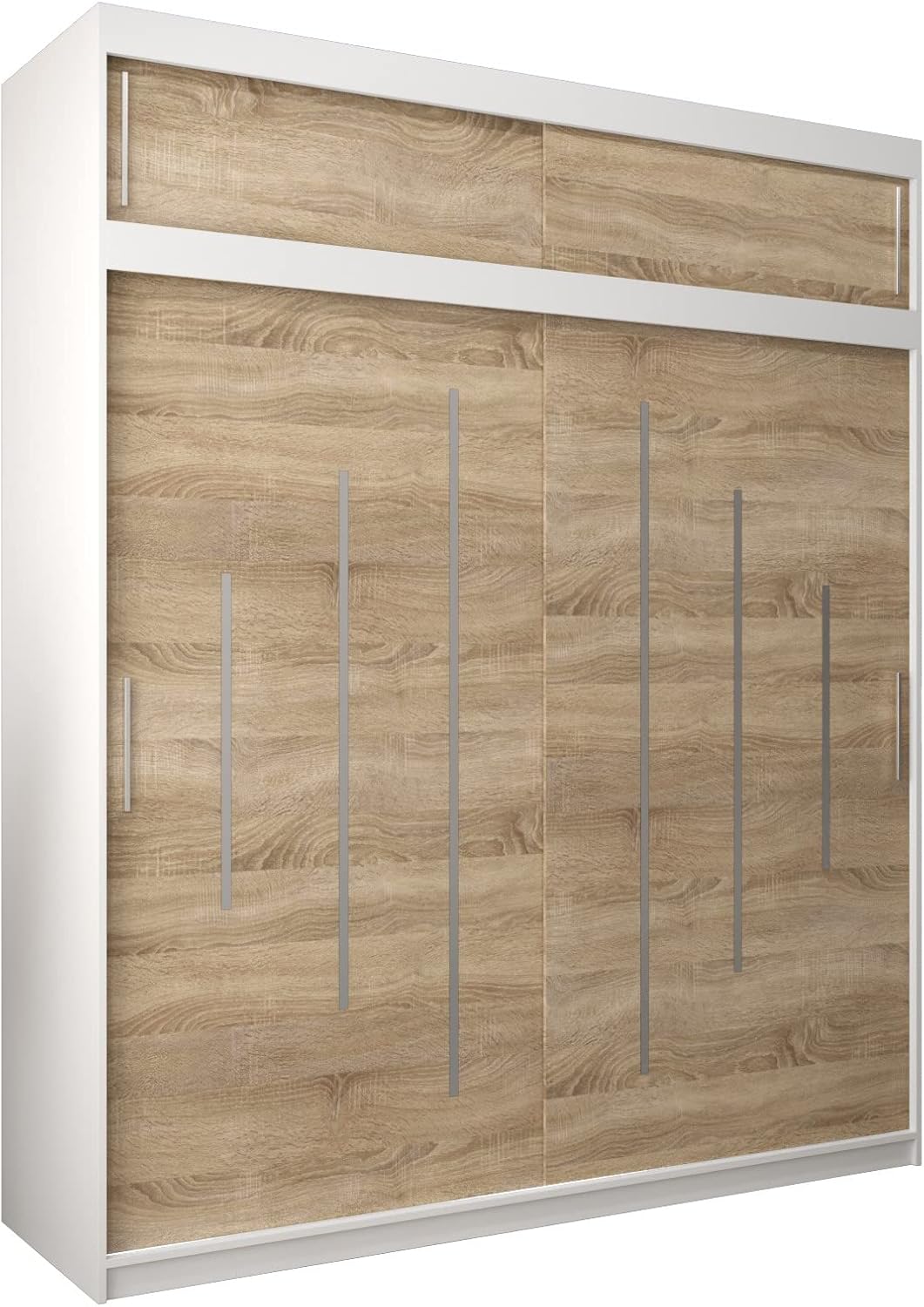 Kryspol Schwebetürenschrank York 250 cm Kleiderschrank mit Kleiderstange und Einlegeboden Schlafzimmer- Wohnzimmerschrank Schiebetüren Modern Design (Weiß)