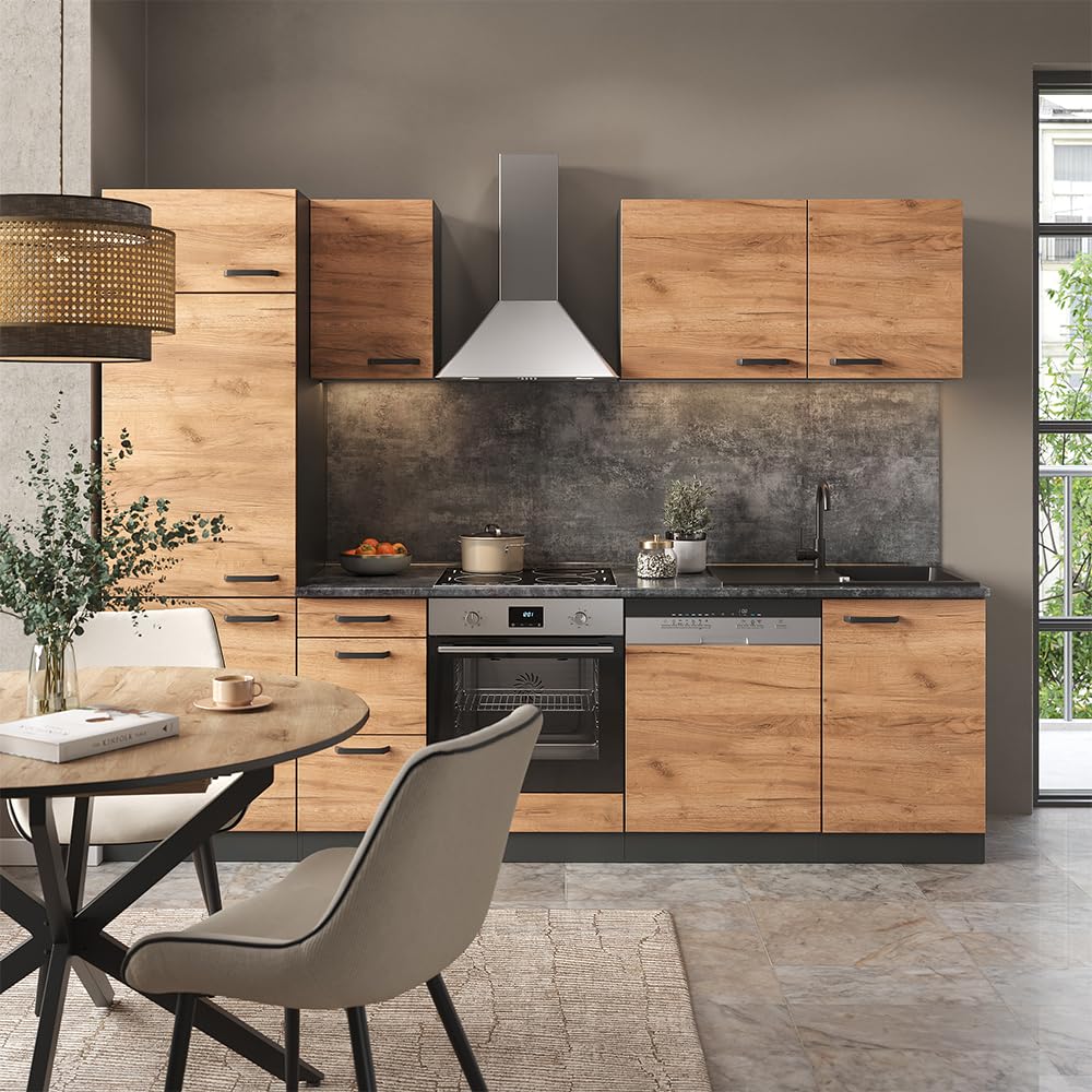 Vicco Küchenzeile Optima, Weiß Hochglanz/Weiß, 270 cm ohne Arbeitsplatte