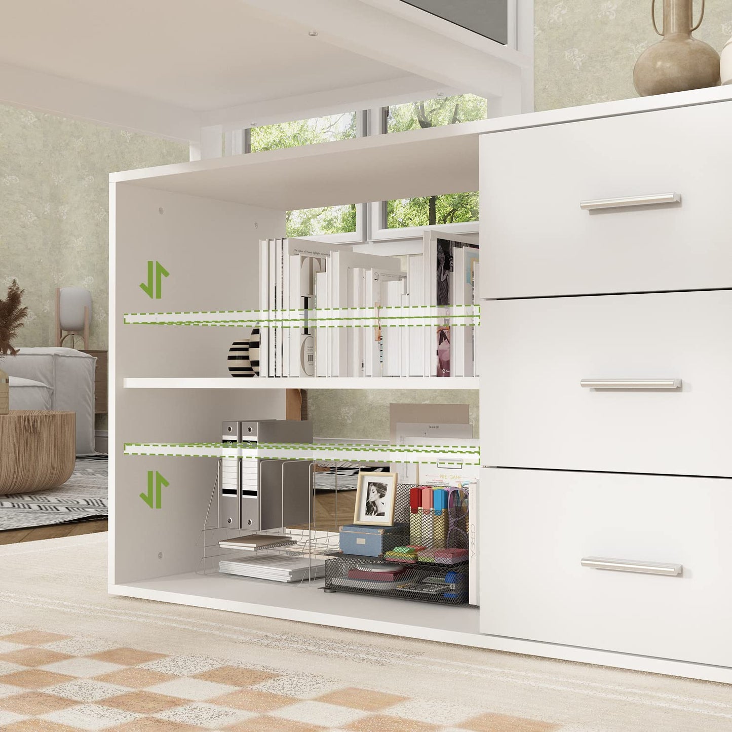 DEZAGCE L Förmiger Schreibtisch, Eckschreibtisch, Computertisch, Schbreibtisch mit 3 Schubladen und 105 cm Länge Aktenschrank,Arbeitstisch, Schreibtische, Weiß, 140 x 105 x 75 cm
