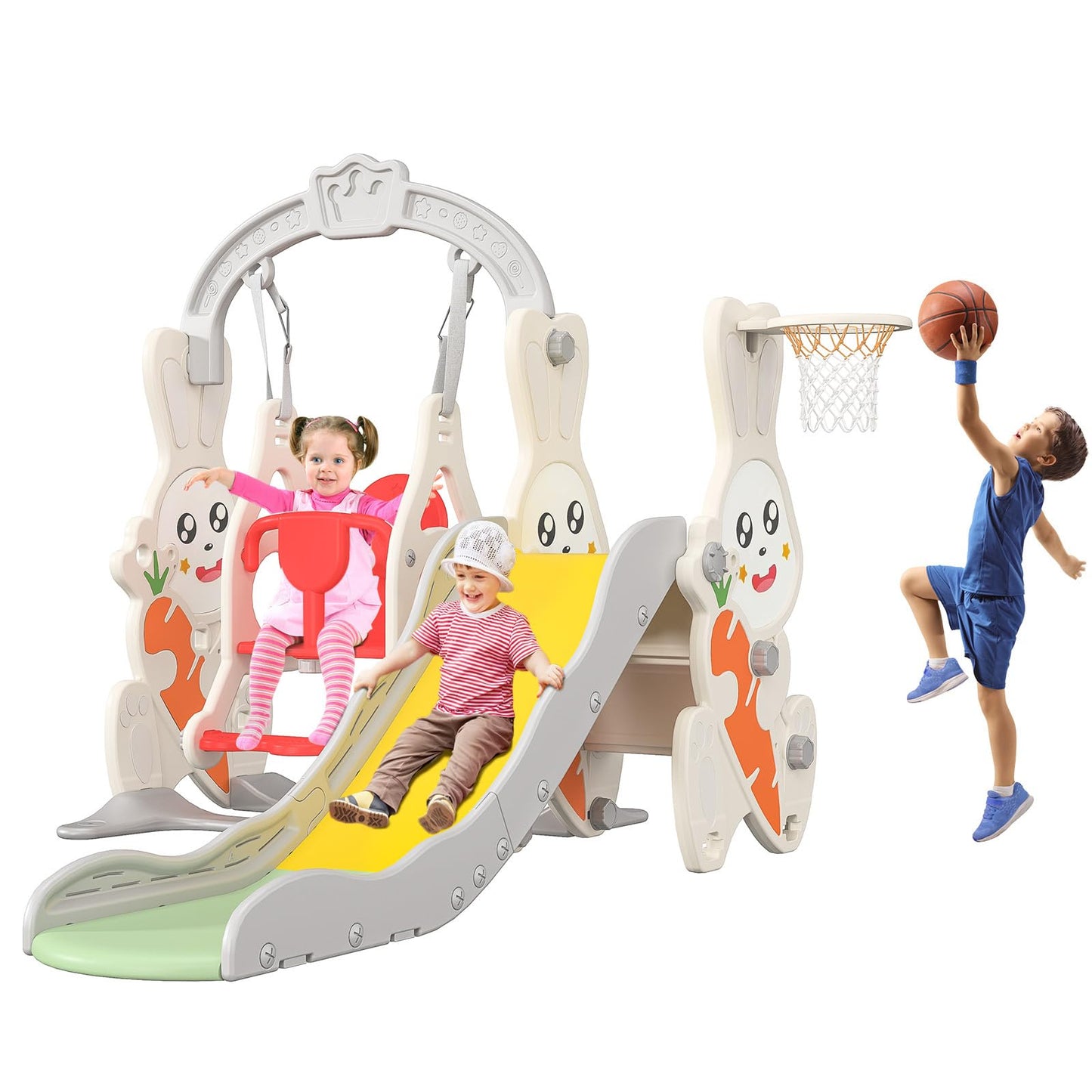 BestAlice 4 in 1 Kinderrutsche Set für Outdoor und Innen, Spielplatz mit Schaukel, Basketballkorb, Kletterleiter, Indoor- und Outdoor-Spielset, 18 Monate + (Blau)