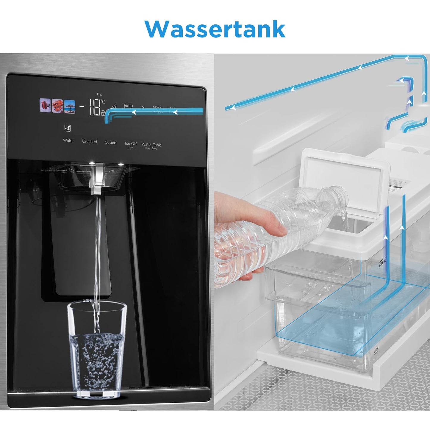 Midea KS-DDX 6.32 WT Side-by-Side Kühl-/Gefrierkombination/ 178,8 cm Höhe/ 254 kWh/Jahr/No Frost/Dual Inverter Compressor/mit 3in1 Wasser-/Eisspender und Wassertank, Dark Inox