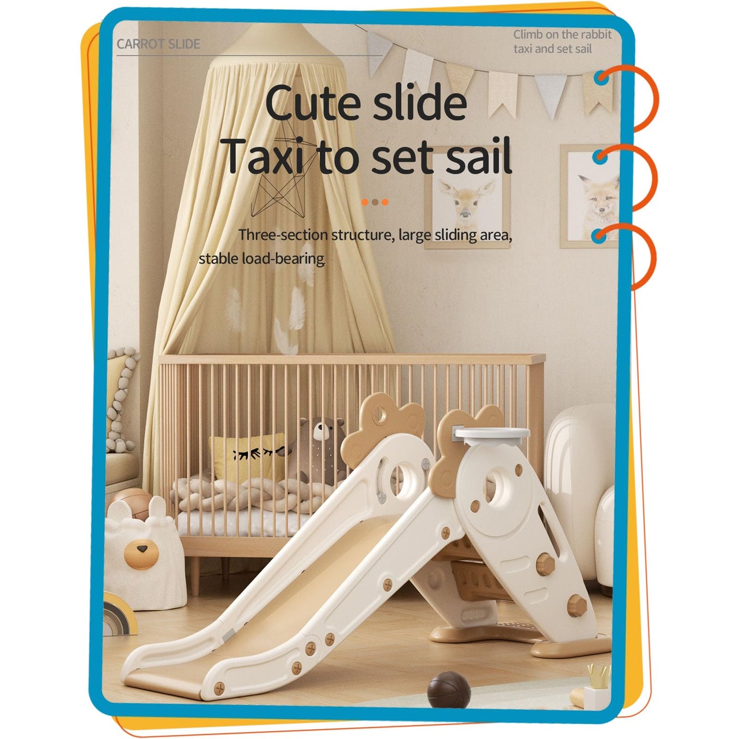 Rutsche mit Klettergerüst für Kinder: Indoor Spielplatz mit - Aufbewahrungsbox Tunnel Treppenleiter Basketballkorb und Durchgangsbereich Gartenrutsche (Star Set-G-Brown)
