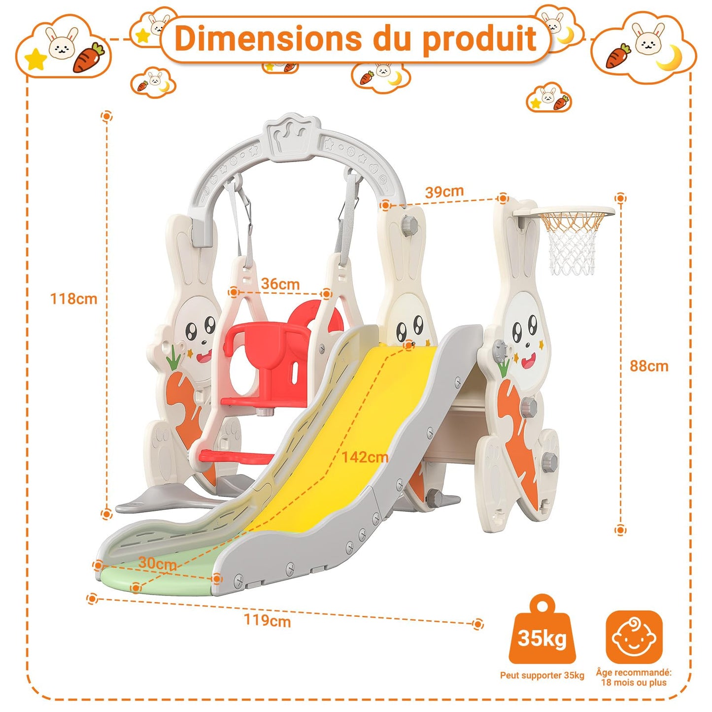 BestAlice 4 in 1 Kinderrutsche Set für Outdoor und Innen, Spielplatz mit Schaukel, Basketballkorb, Kletterleiter, Indoor- und Outdoor-Spielset, 18 Monate + (Blau)