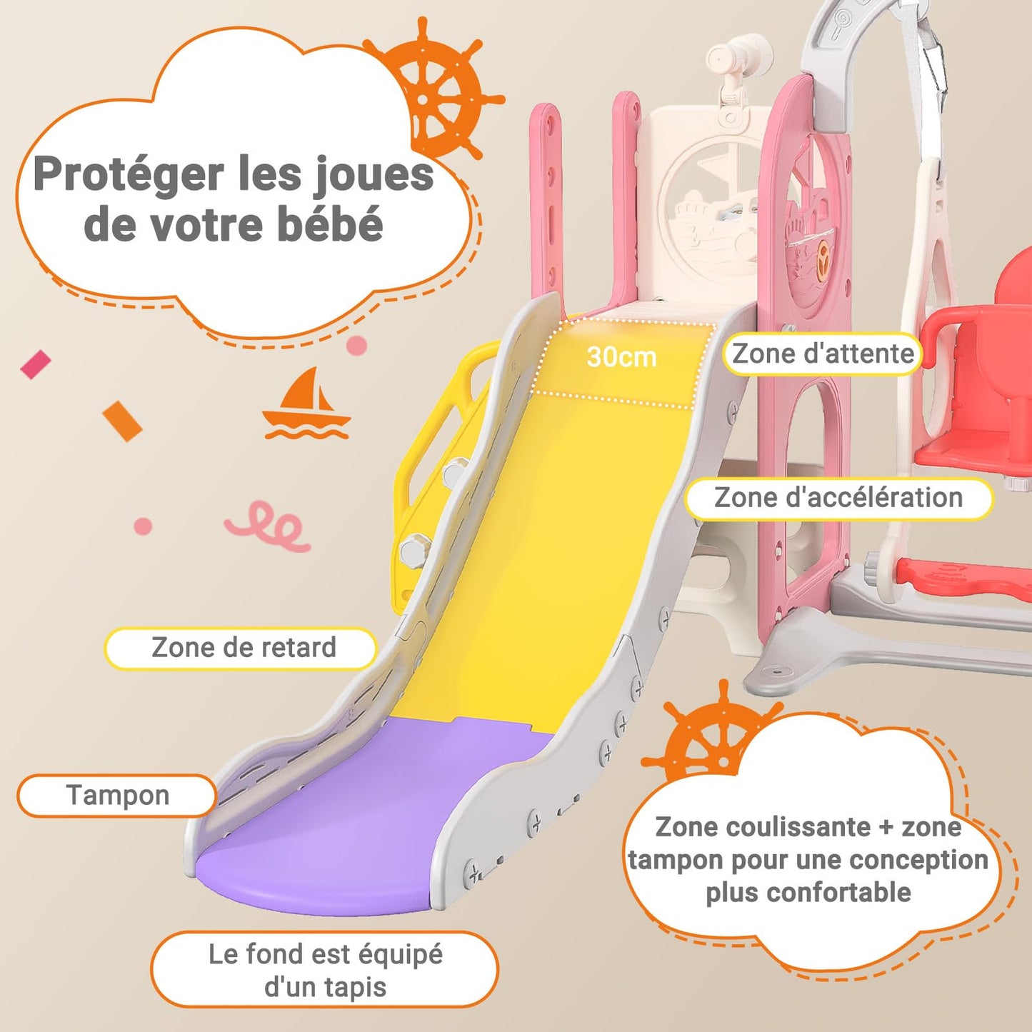 DADEA 6 in 1 Kinderrutsche mit Korb, Rutsche und Schaukel für Kinder im Freien Grün, 150 × 150 × 115 cm, Babyschaukel und Rutsche für Kinder zu Hause Schaukel Kinderrutsche, Grün