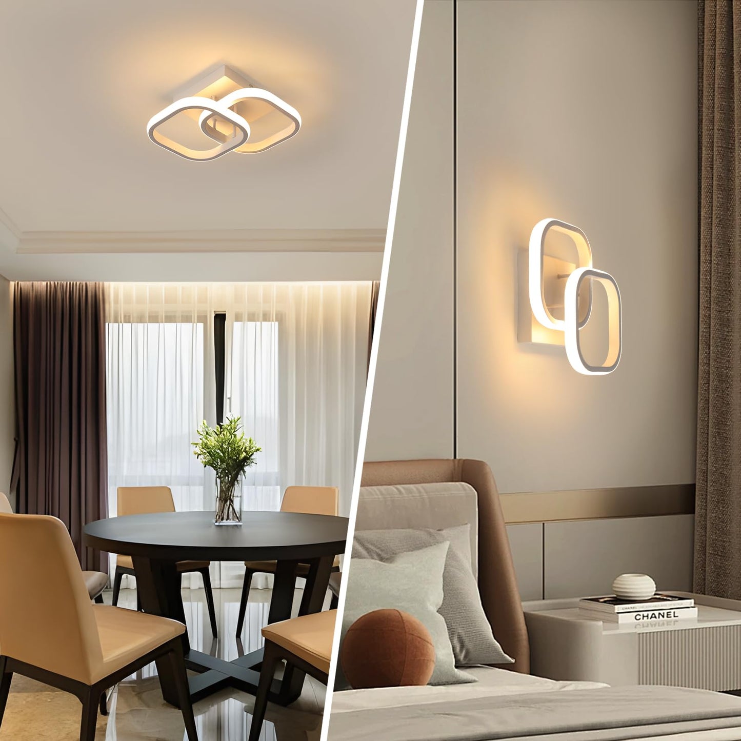 SENQIU 2 Stücke LED Deckenleuchte, 22W Modern Quadratisch LED Deckenlampe, Deckenleuchten Weiße aus Aluminium für Wohnzimmer Schlafzimmer Küche, Warmweiß 3000K