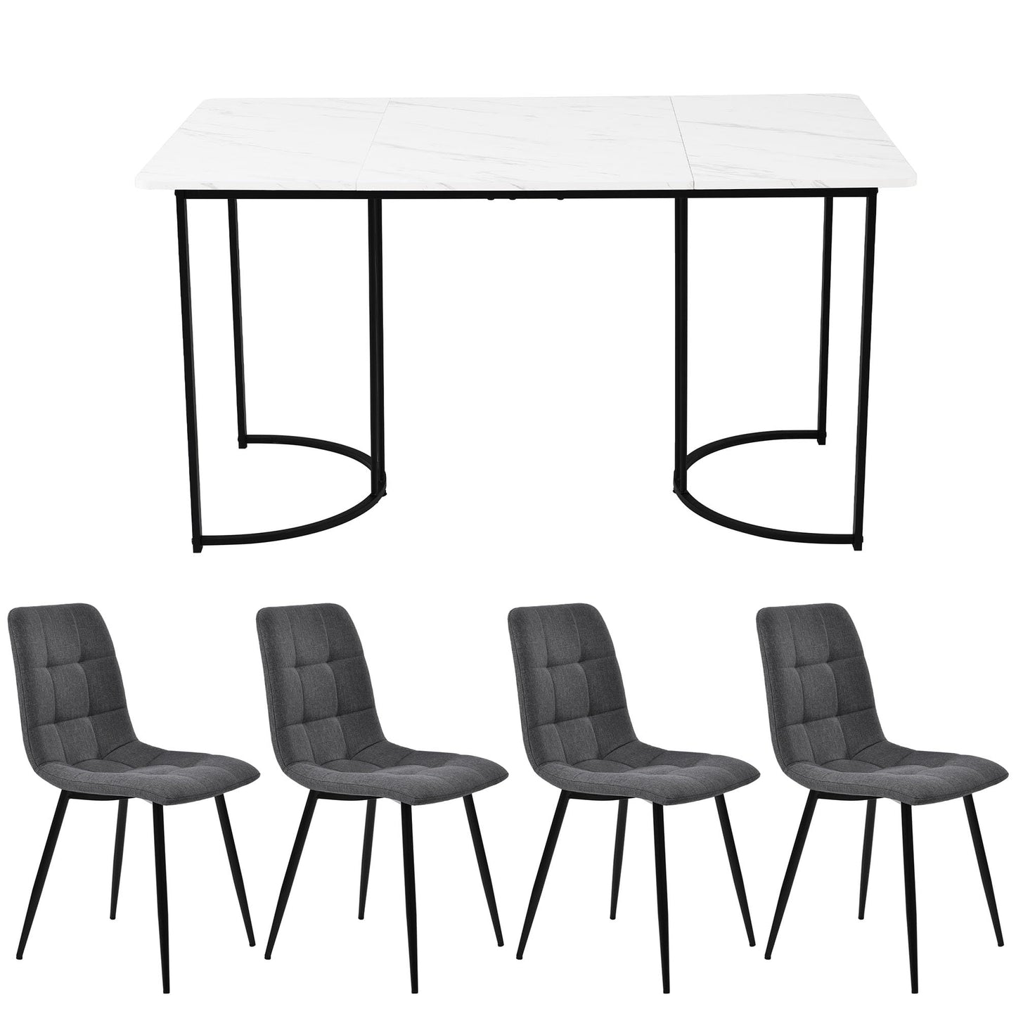 Gegtuon Esstisch mit 4 Stühlen für 4 Personen 140x80 cm, 5 teilig Tisch Rechteckig für Küche, Modern Küchentisch mit Schwarz Tischbeine, Essgruppe für Esszimmer Wohnzimmer, Leinen, Dunkelgrau