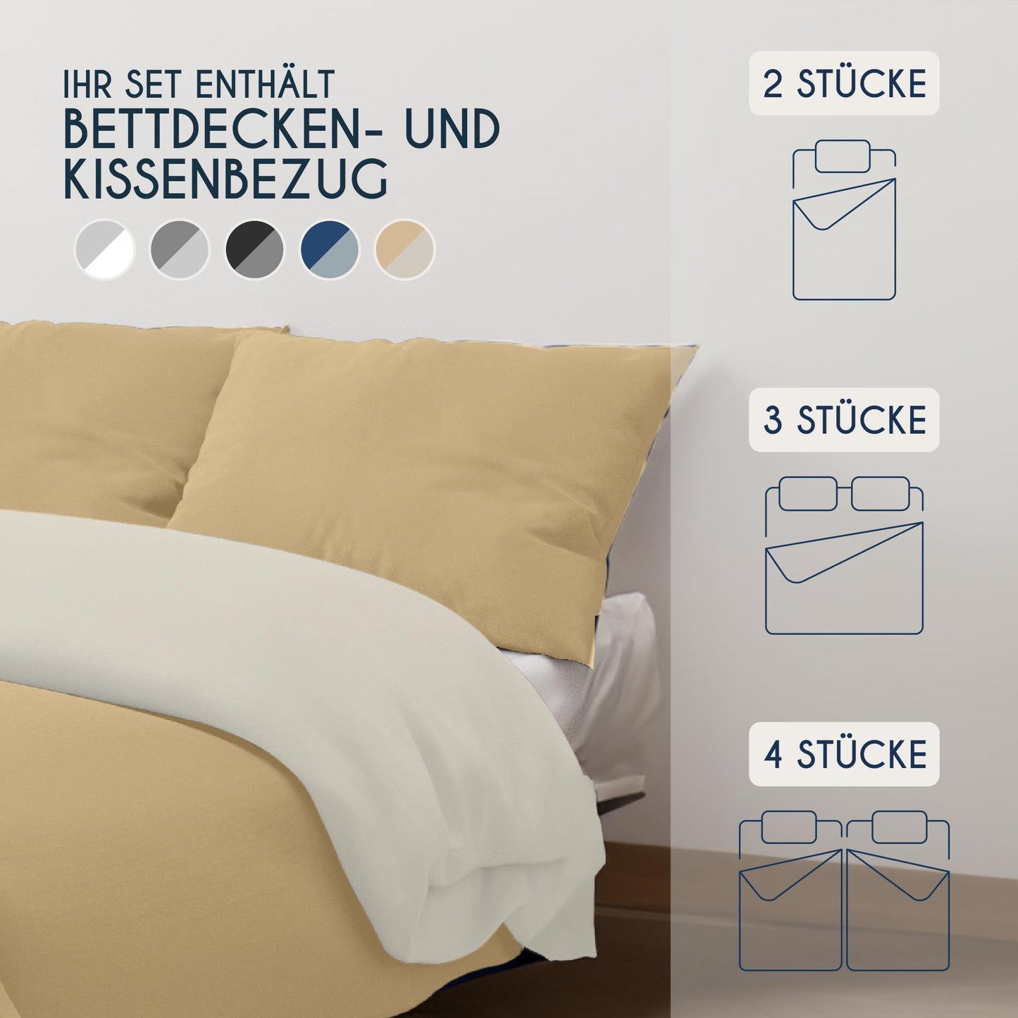 Dreamzie - Bed Linen Set 200 x 200 cm with 2 Pillowcases 80 x 80 cm Light Grey/White - 1 Duvet Cover 200 x 200 cm Made of 100% Microfibre - Certified No Chemicals (Oeko Tex)
