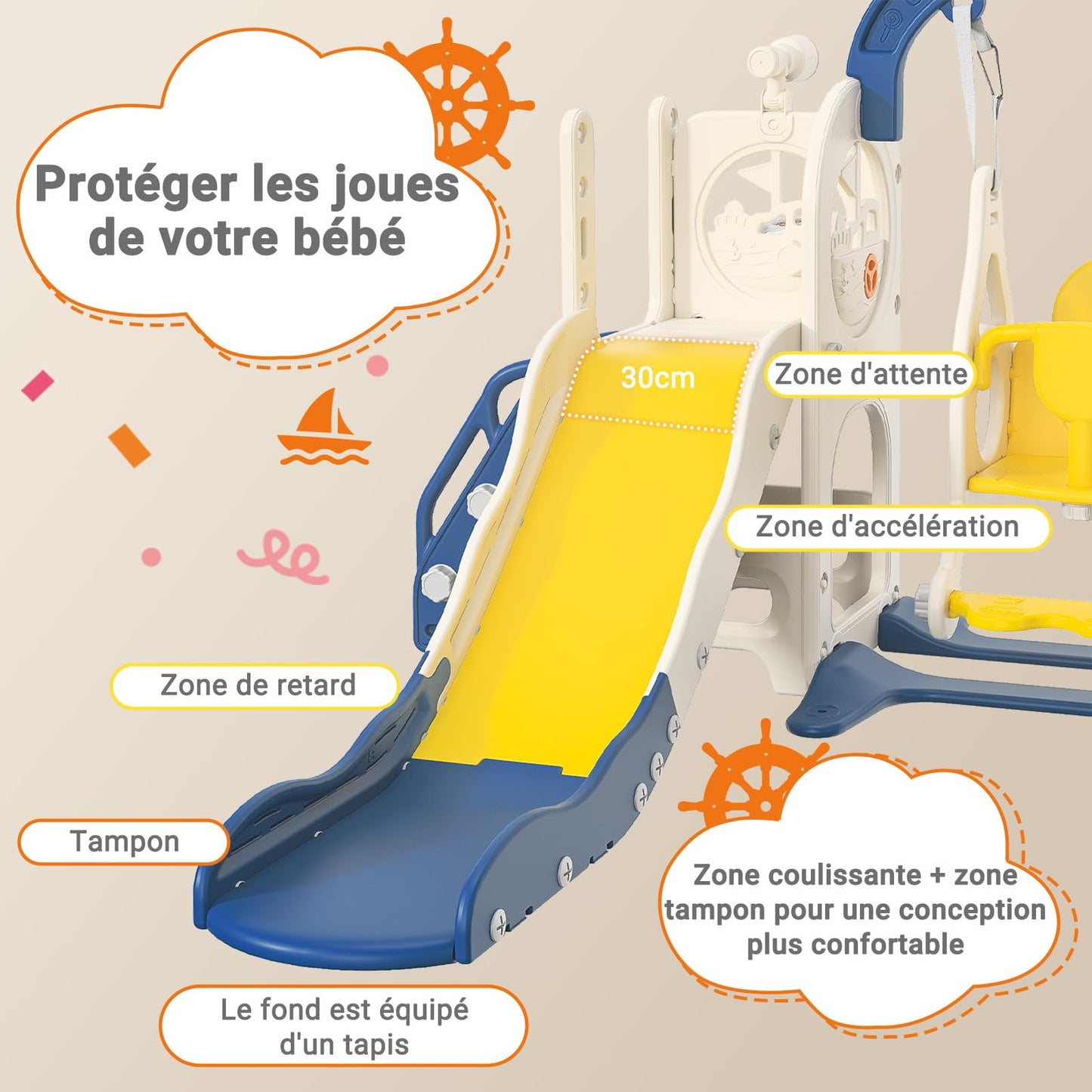 Kinderrutsche, Babyschaukel, 4 in 1, mit Schaukeln, Treppen, Gleiten, Basketballgestellen, Spielplatz für drinnen und draußen, multifunktionale Rutsche (Rosa, Kaninchen)