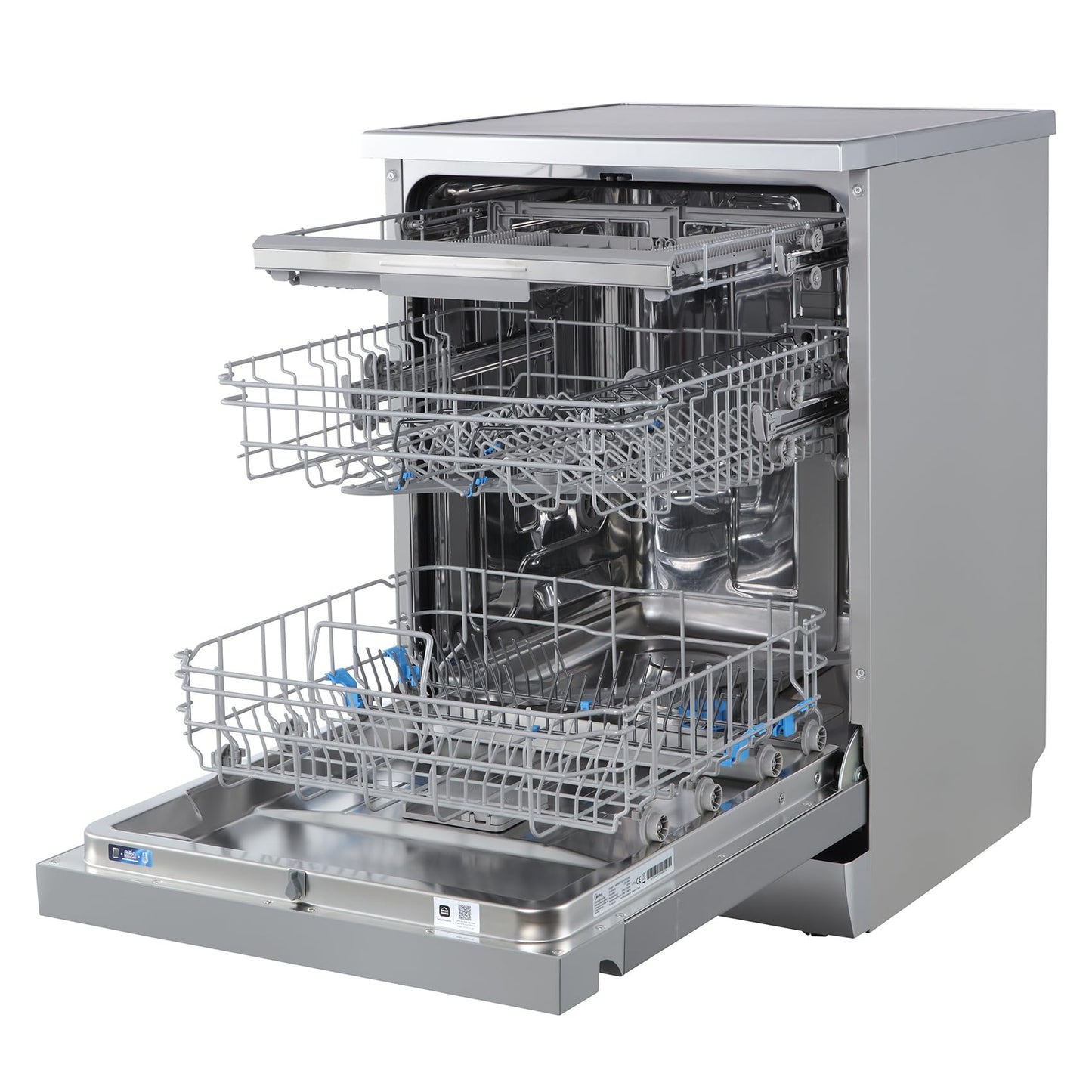 Midea MDWEU1435XSS-W Dishwasher, Integrated, 14 Place Settings, 60 cm, Partially Integrated with WiFi, Extra Drying, 7 Programmes, 47 dB, 0-24 Hours Start Time Delay, Stainless Steel