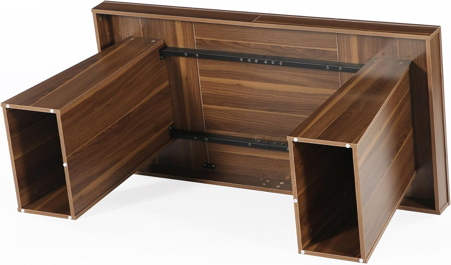 Tribesigns 140 cm Schreibtisch, Moderner Home-Office-Schreibtisch mit Doppeltem Trapezfuß, Holz-Computertisch, Business-Arbeitsplatz, Kleiner Konferenztisch, Braun