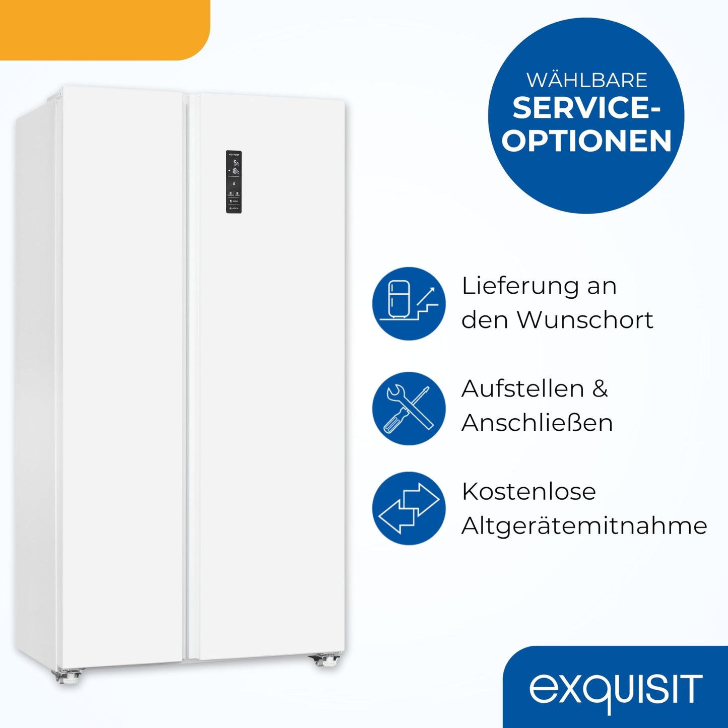 Exquisit SBS546-040E Side-by-Side Fridge-Freezer, 442 Litres, No-Frost, LED Display, 10 Shelves, Quiet Operation, 91 cm Width, White