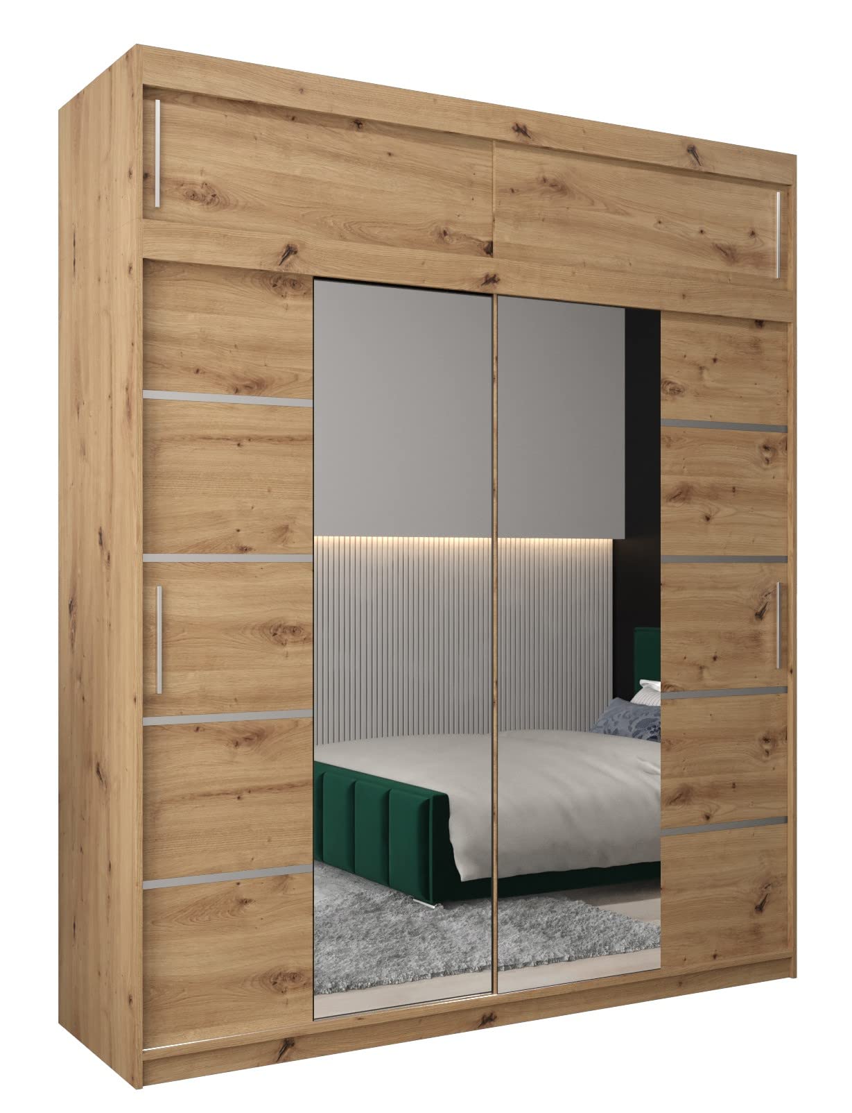 MEBLE KRYSPOL Verona 4 250 Bedroom Wardrobe Sliding Doors Cabinet with Mirror Wardrobe with Mirror Sliding Door Wardrobe Sliding Doors - 250 x 240 x 62 cm - Sonoma with Extension
