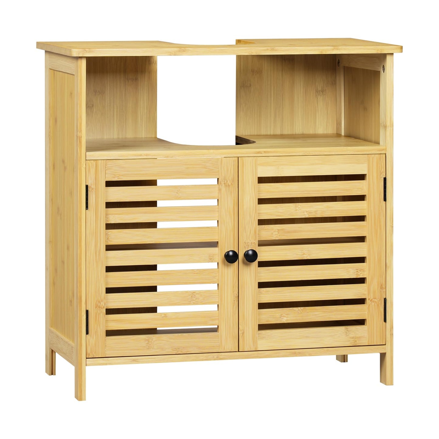 EUGAD Bamboo Vanity Unit with Slat Doors, Adjustable Shelf, 60 x 60 x 30 cm