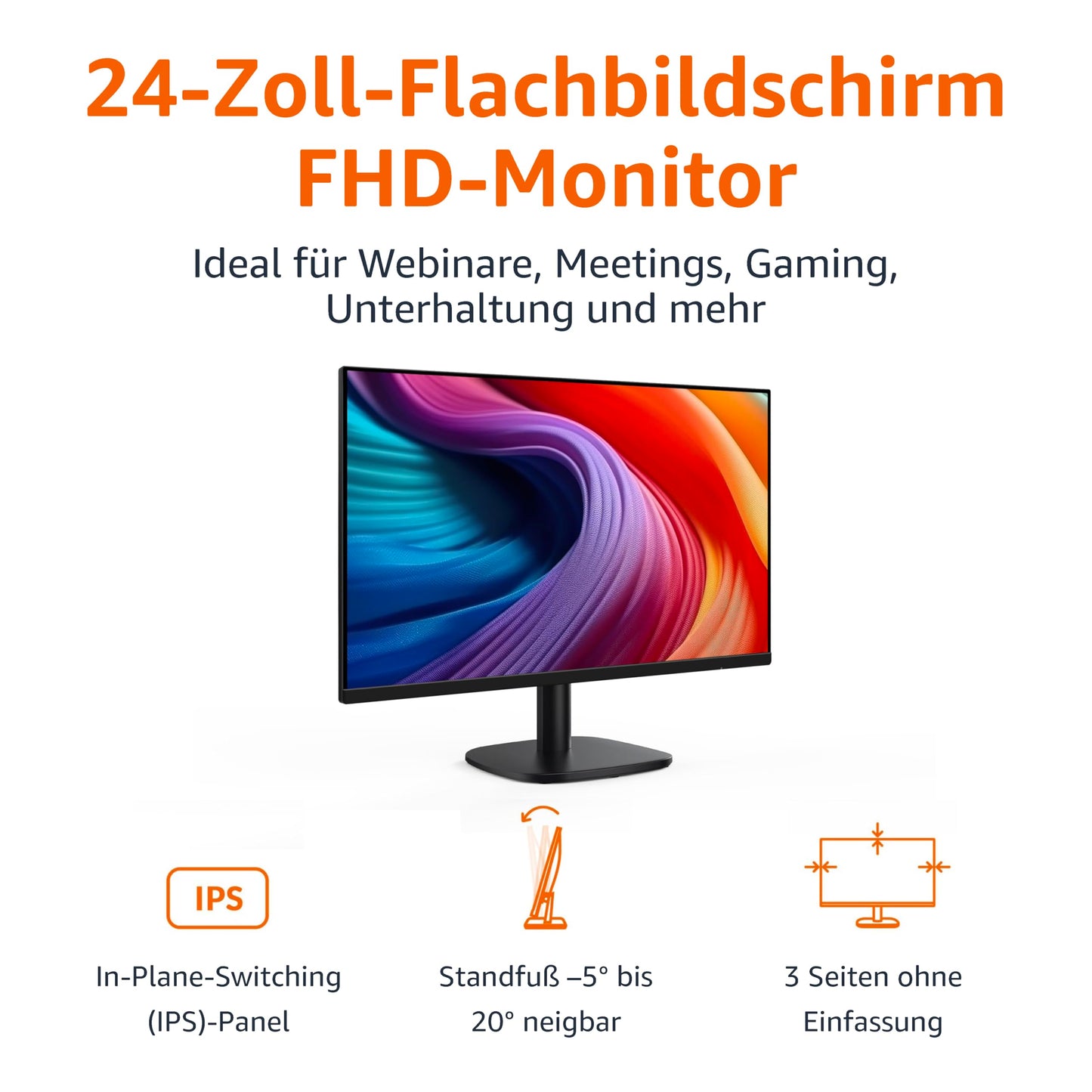 Amazon Basics Gaming-Monitor 24 Zoll (61 cm), FHD 1080p, 165 Hz, VESA-kompatibel, adaptive Synchronisierung, 1 ms Reaktion, Schwarz